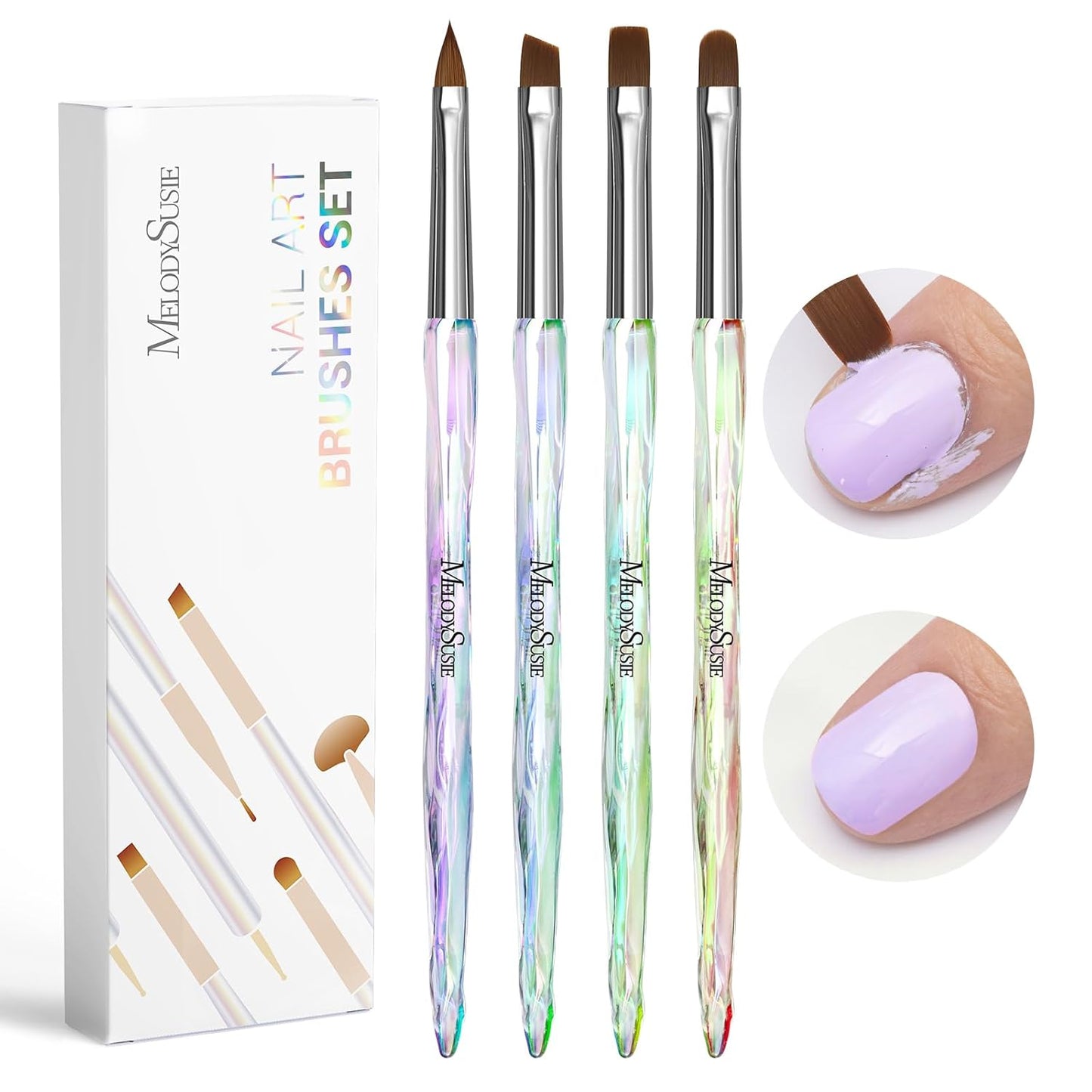MelodySusie 4Pcs Nail Art Clean Up Brushes,Flat/Oval/Angled/Carved Gel Nail Brushes,For Nail Art Design Painting DIY and Cleaning Polish Mistake on the Cuticles Or Gel Application