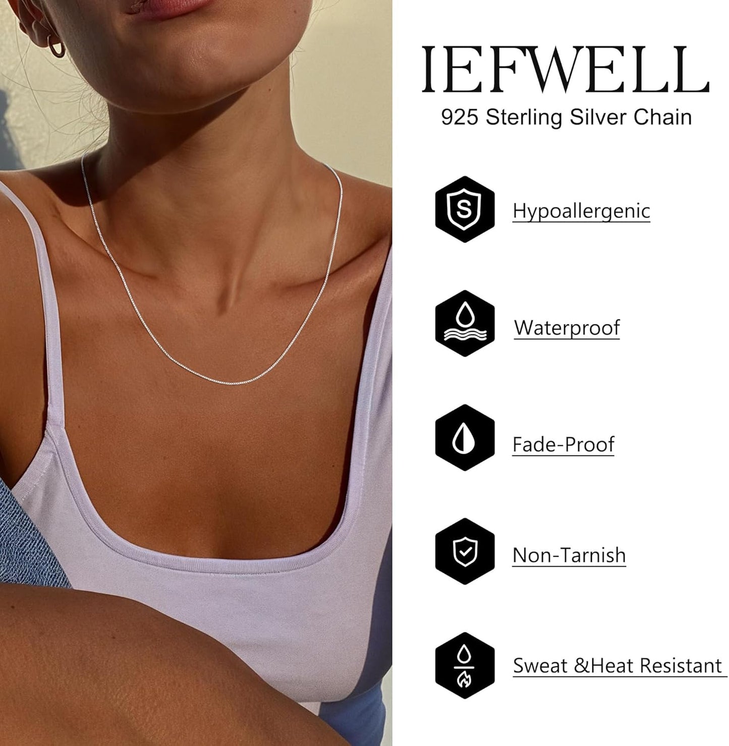 IIEFWELL S925 Sterling Silver Chain Necklace for Women - 1.2/0.8mm Satellite Bead Cable Box Chains Necklace Set, Hypoallergenic Sturdy Women's Chain Necklaces, 16/18/20/22 Inches Jewelry Gifts