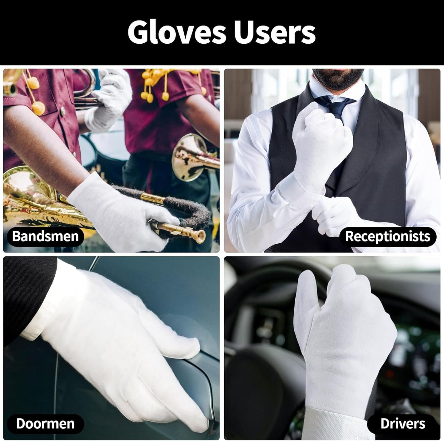 Extra Large Touch Screen Gloves - 10 Pairs White Cotton Gloves for Coin Handling, Jewelry, Photography, Art Handling, for Dry Hands Sleeping, with Pack of 40 Touch Screen Stickers