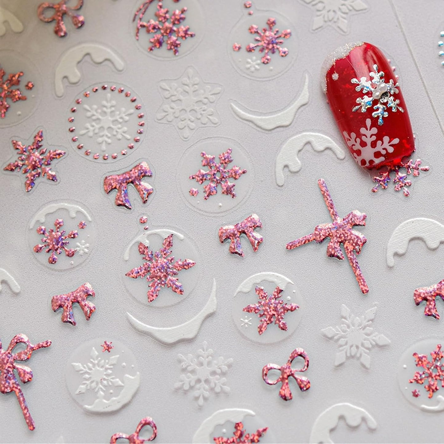 JMEOWIO 3D Embossed Christmas Glitter Snowflake Nail Art Stickers Decals Self-Adhesive 5D Nail Supplies Nail Art Design Decoration Accessories 1 Sheets