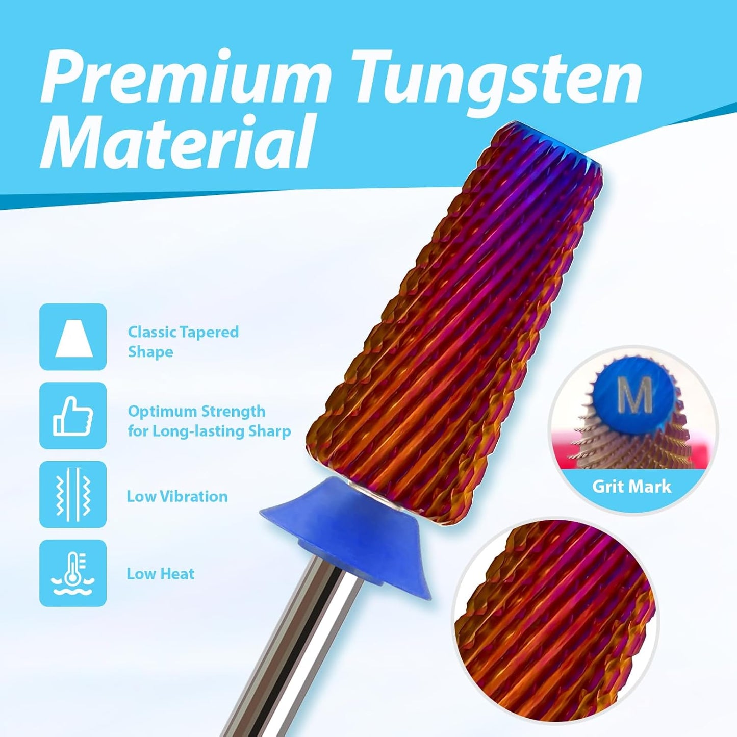 Professional Nail Drill Bits for New Artists, Cross Cut 3/32'' Safety Tungsten Carbide Tapered Bit, Remove Gel Fast, Left & Right Hand Use, Manicure Cuticle Soft Hard Gel Polishing, Medium.