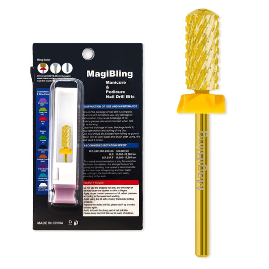 Small Barrel Nail Drill Bits Round Top, 3/32'' Safety Tungsten Carbide Bits, Two-way Rotation, Suitable for Manicure Pedicure Cuticle Gel Polishing, Technicians Bits, Grit: Double Coarse