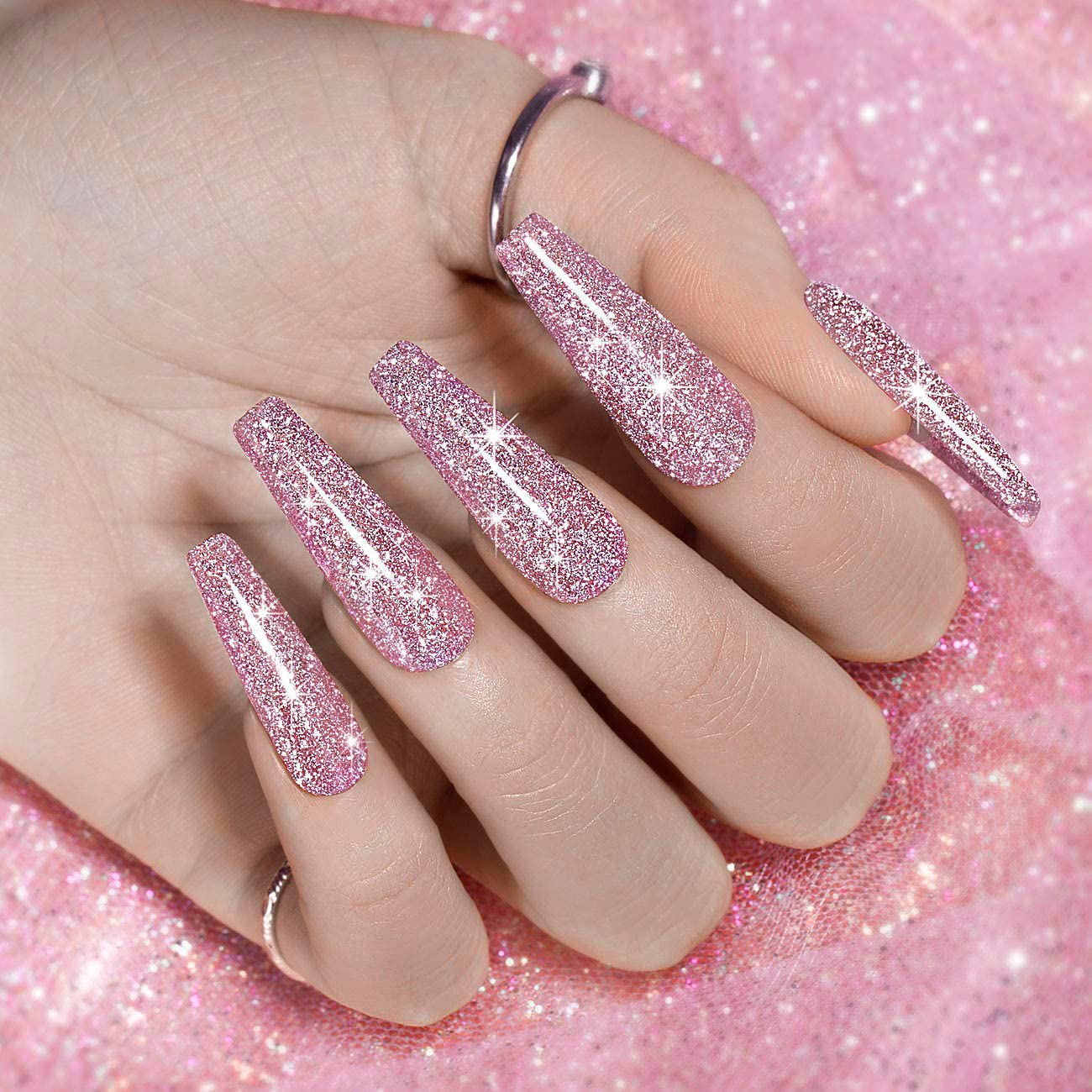 RARJSM Reflective Glitter Gel Nail Polish,Pink Sparkle Gel Nail Polish,Flash Diamond GelPolish Soak off UV LED Curing Requires 15ml Single Bottle for Home Salon Diy Nail Manicure Decoration