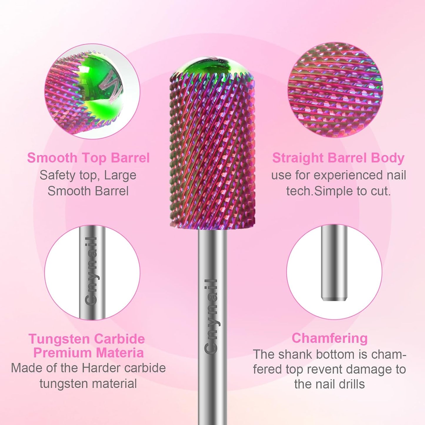 3/32" 2PCS Large Barrel Smooth Round Top Tungsten Carbide Nail Drill Bit Safety Bit for Gel & Acrylic Removal, 2-Way Rotating Efile Tip, Salon Electric File Accessory (M Grit, Multicolor)