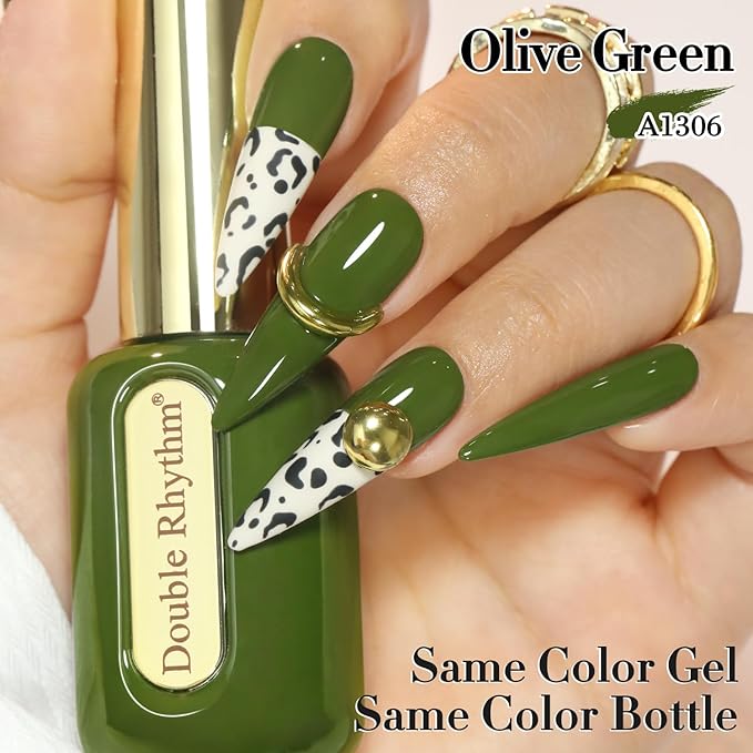 Double Rhythm 0.50 OZ Gel Polish Hema Free Same Color Same Bottle Golden Round Translucent Neutral Natural Milky 15 ML Jelly UV Polish Art DIY at Home (Dark Green-C1306)