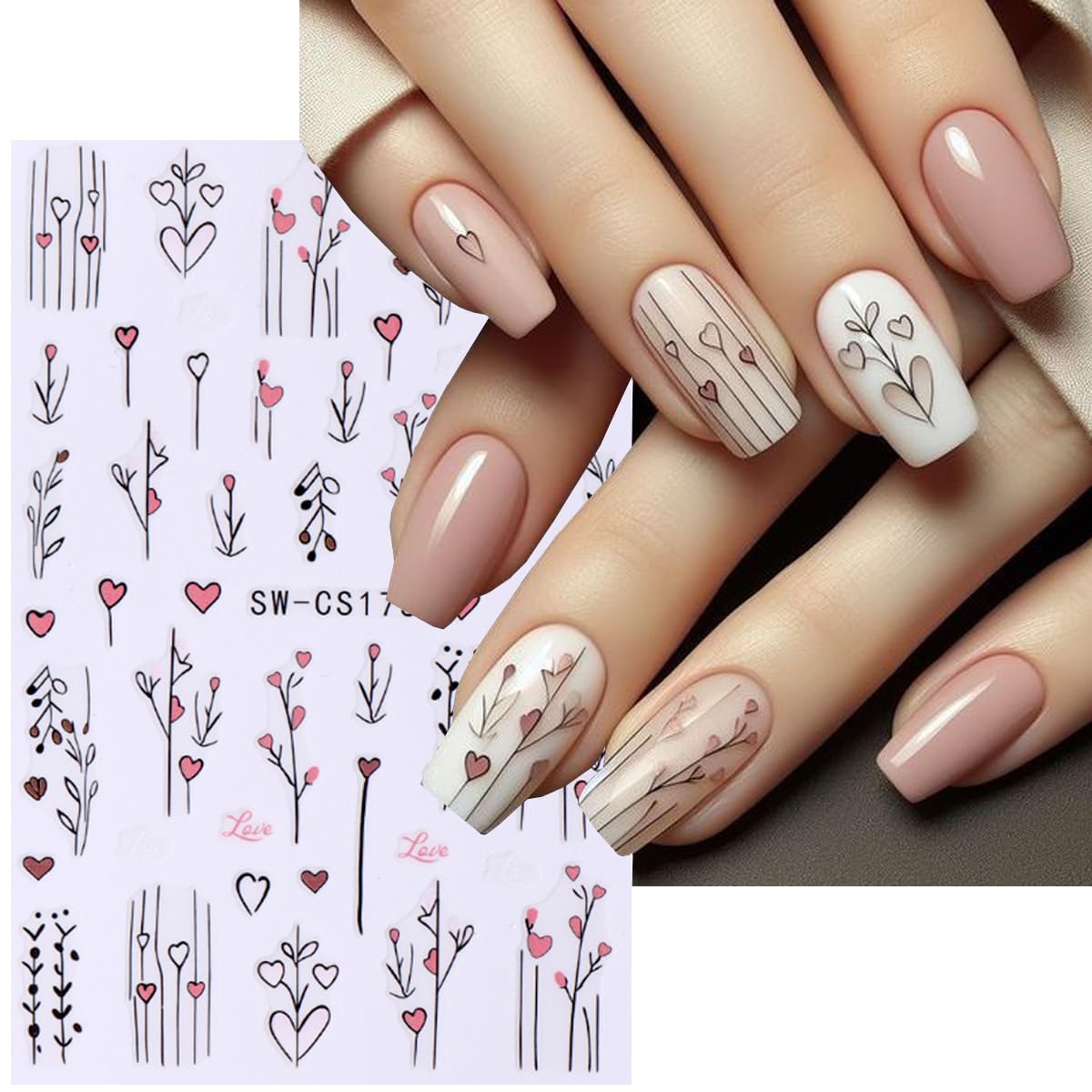 8Sheets Fall Leaves Nail Art Stickers, 3D Black Leaf Flowers Love Autumn Leaves Adhesive Nail Stickers Nail Supplies Flower Designs Slider Decal for Women Nail Decorations Thanksgiving Day Accessories