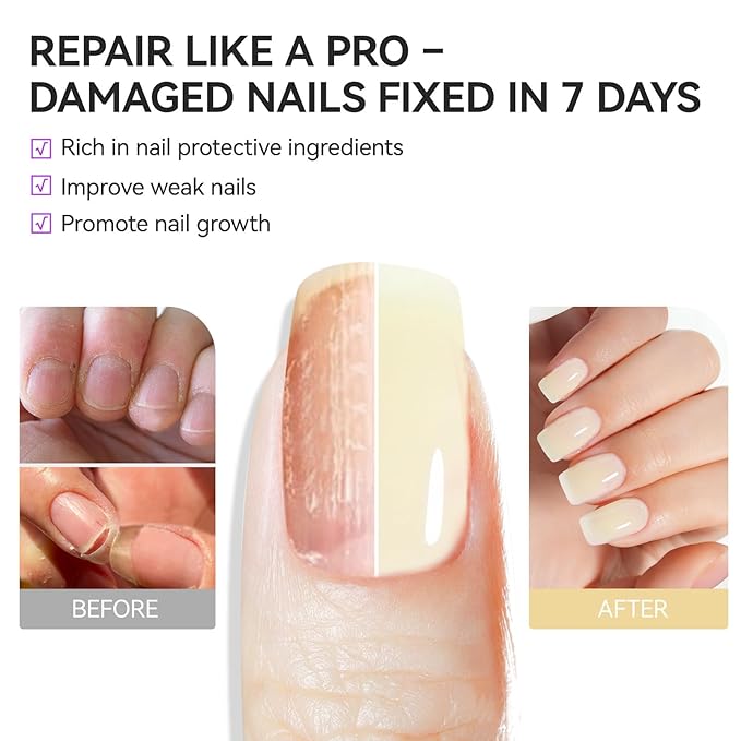 gelike ec Nail Strengthener and Growth Polish: Milky Apricot Protein Nail Repair Treatment for Damaged Nails Quick Dry Hardener Polish for Women at Home 16ml