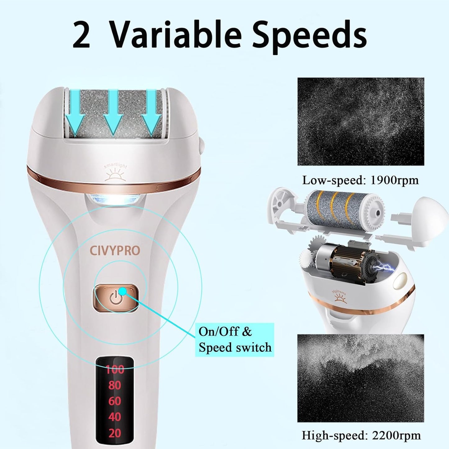 Electric Callus Remover for Feet, Long Service Time Foot Scrubber, Rechargeable Electronic Foot Files, Professional Pedicure Tools Pedicure Kit Feet Care for Crack Heel, Women Gift (White)