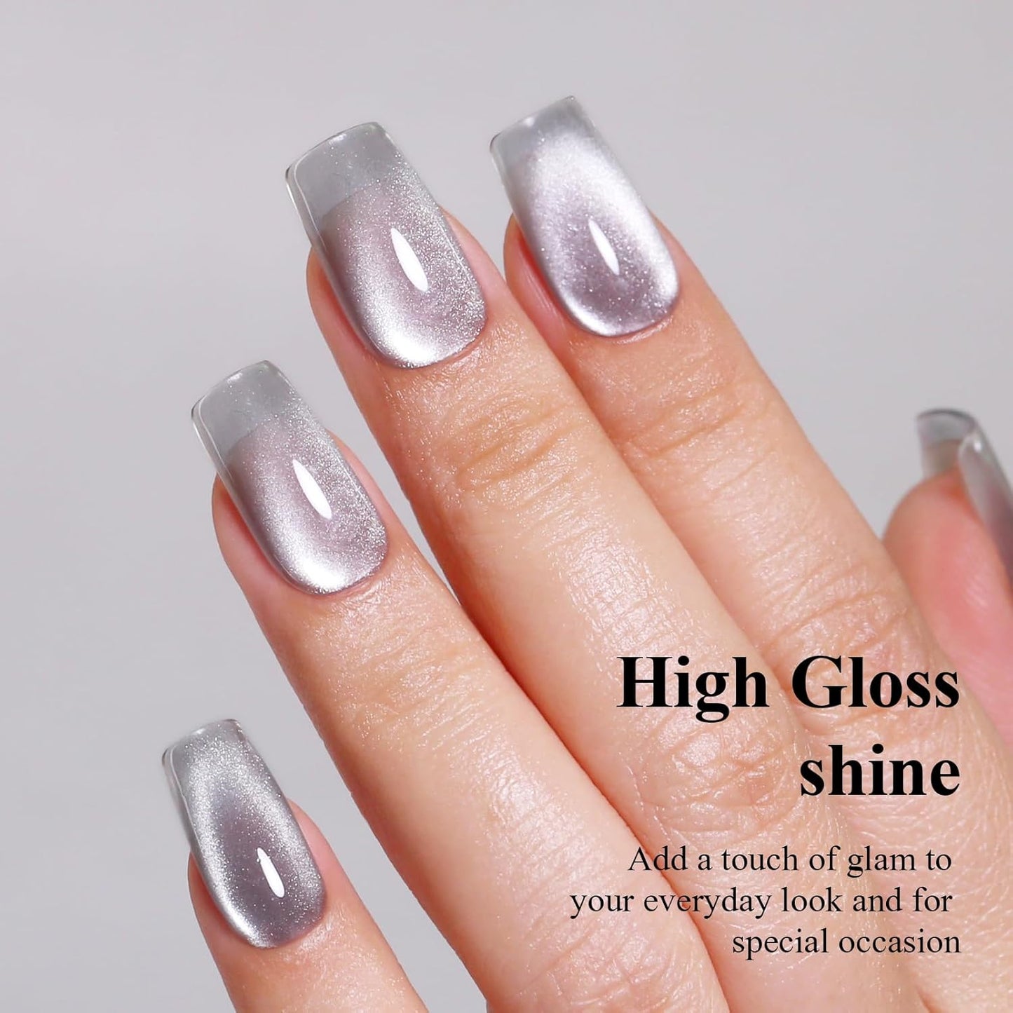 Imtiti Glass Silver Cat Eye Gel Nail Polish with Magnet, Holographic Glitter Shimmer Magnetic UV Gel Polish for Nail Art Soak off UV Led