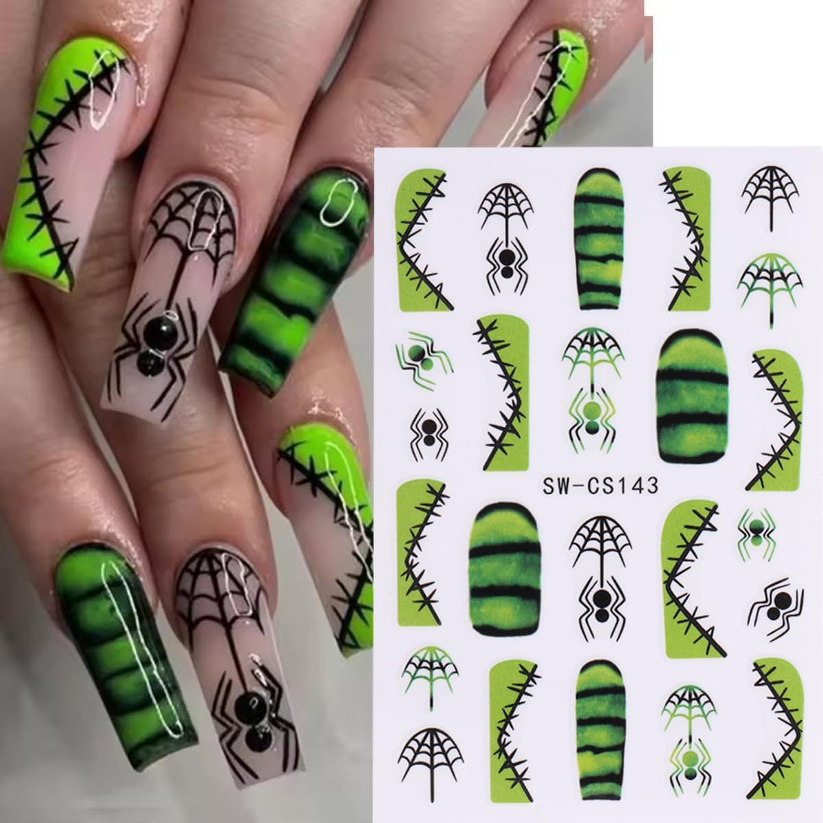 Halloween Nail Art Stickers 3D Self-Adhesive Nail Decals Nail Art Supplies 8PCS Pink French Flame Pumpkin Spider Web Ghost Eyeball Halloween Nails Adhesive Sliders for Women DIY Manicure Decorations