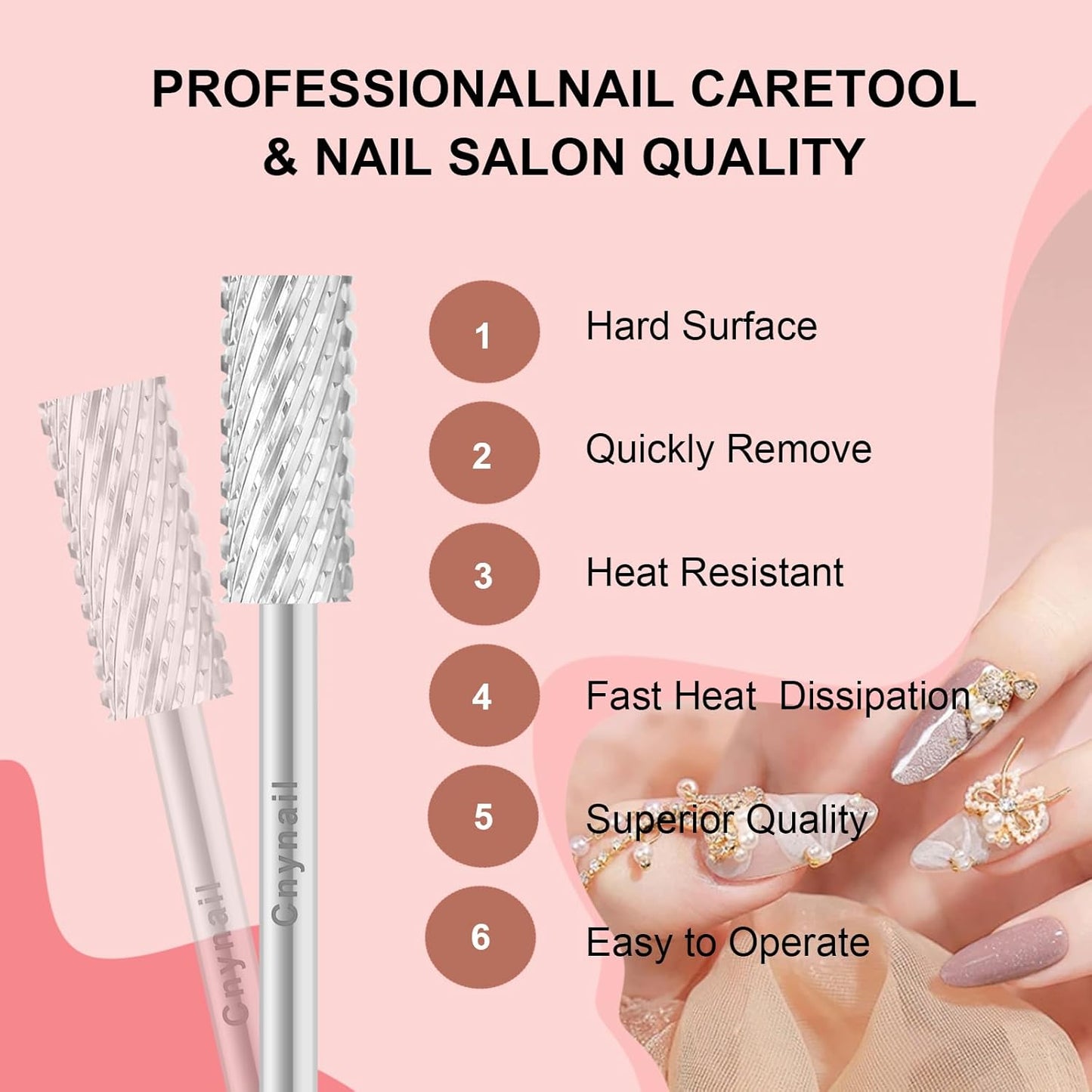 3/32" 5.35MM Small Barrel Flat Top Bit Tungsten Carbide Nail Drill Bit Safety Bit for Gel & Acrylic Removal, 2-Way Rotating Efile Tip, Salon Electric File Accessory (XC Grit, Silver)
