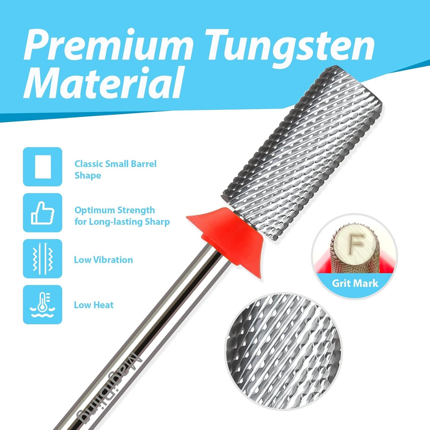 Professional Small Barrel Nail Drill Bits Flat Top, 3/32'' Safety Tungsten Carbide Bits, Two-Way Rotation, Soft and Hard Gel Removal Polishing, Tech and Beginner Bits, Fine.