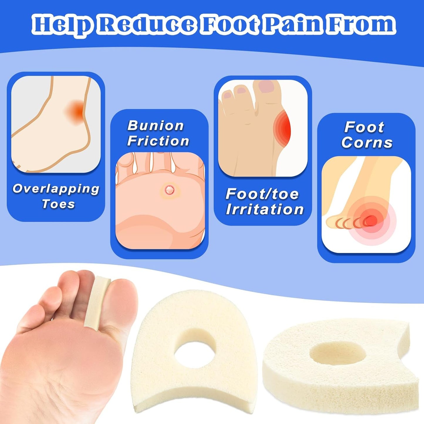 TrelaCo 60 Pcs Foam Toe Separators Spacers for Corn Relieves,1/4 Inch, Pain from Bunions, Blister and Hammer Toe Relief