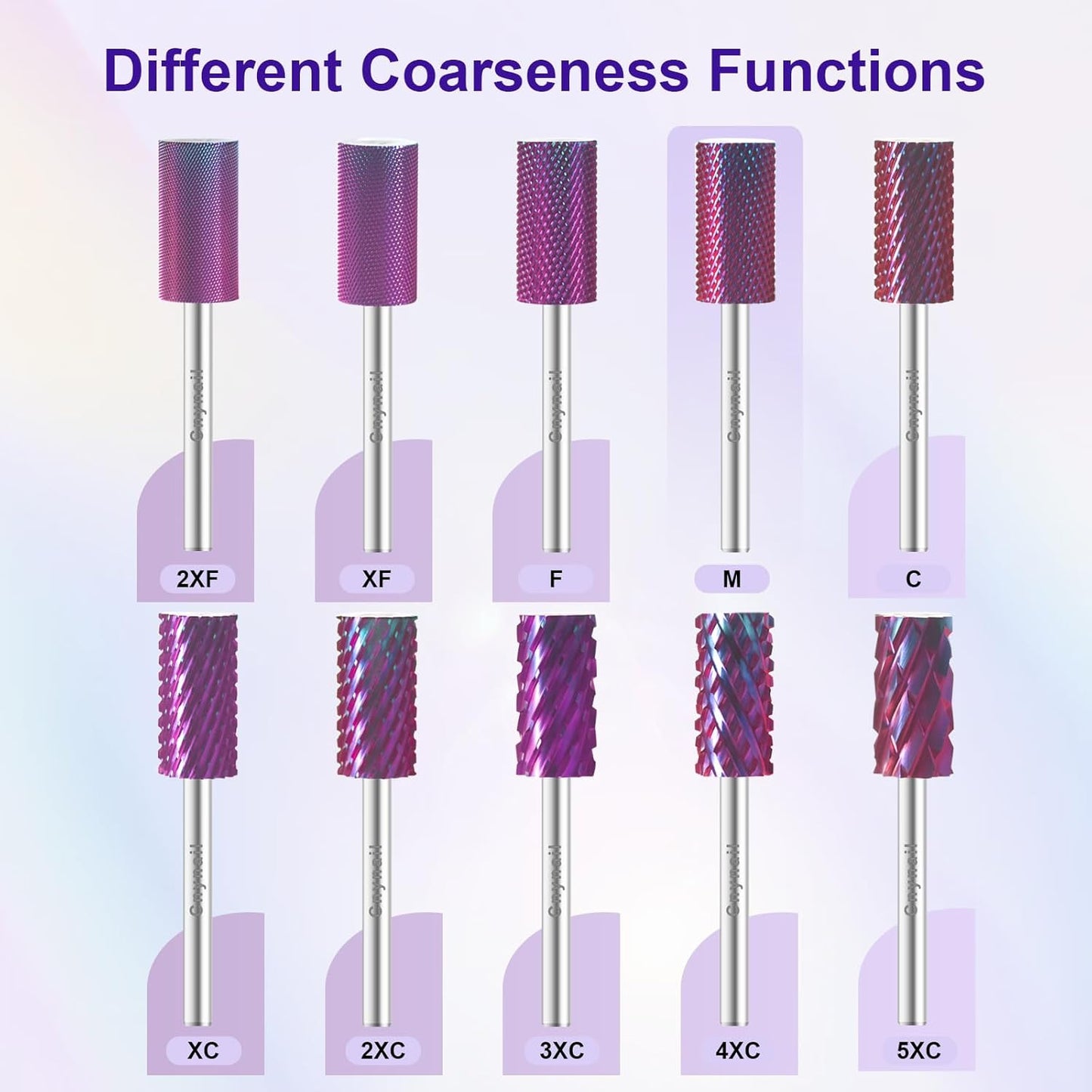 3/32" Large Barrel Bit Tungsten Carbide Nail Drill Bit Safety Bit for Gel & Acrylic Removal, 2- Way Rotating Efile Tip, Salon Electric File Accessory (M Girt, Purple)