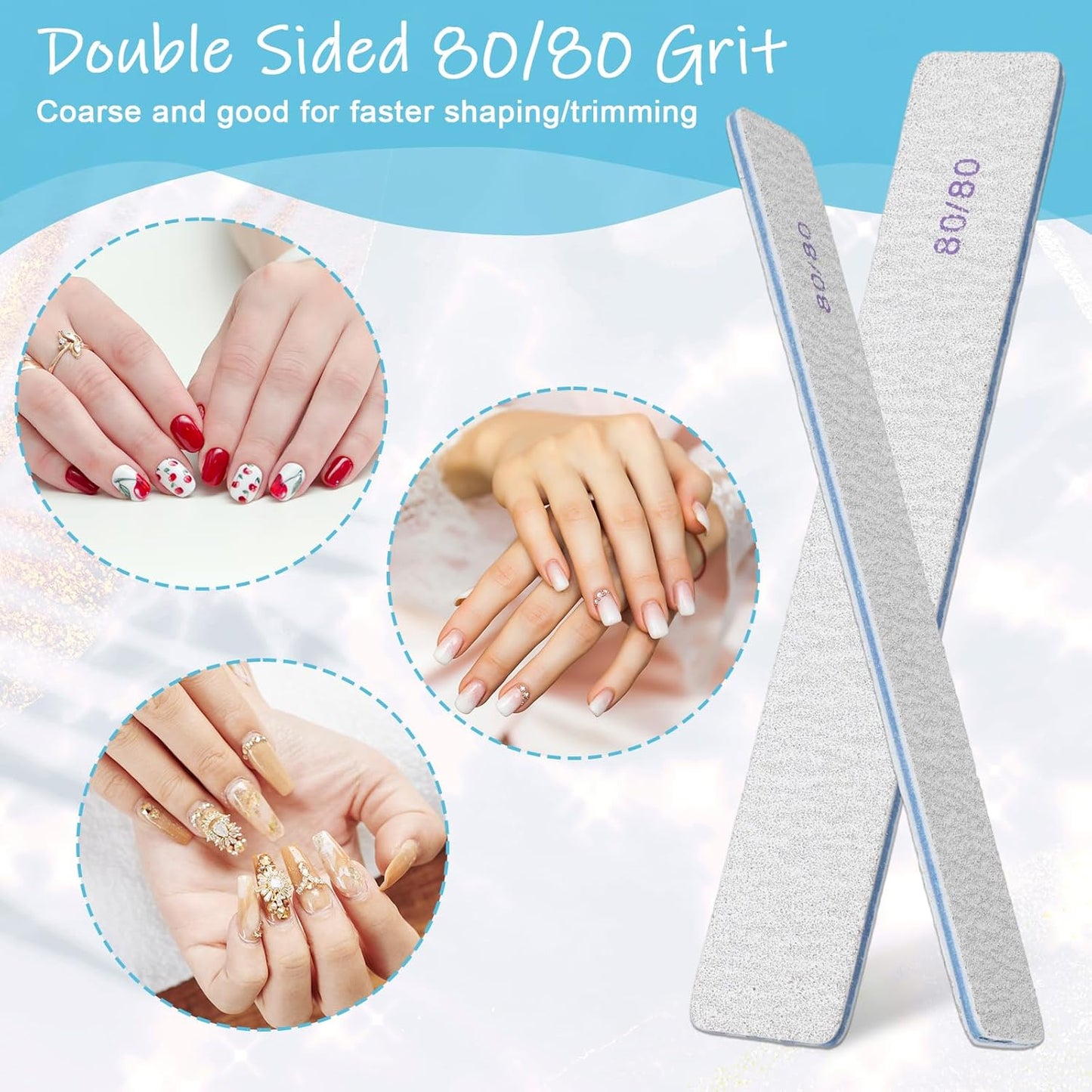 60 PCS 80/80 Grit Nail Files, Professional Double Sided Acrylic Nails Emery Boards for Acrylic Nails, Fake Nails, Manicure Tools