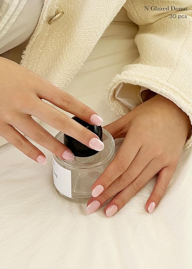 ohora Semi Cured Gel Nail Strips (N Glazed Donut) - White, Solid, Works with Any UV/LED Lamps, Salon-Quality, Long Lasting, Easy to Apply & Remove - Includes 2 Prep Pads, Nail File & Wooden Stick