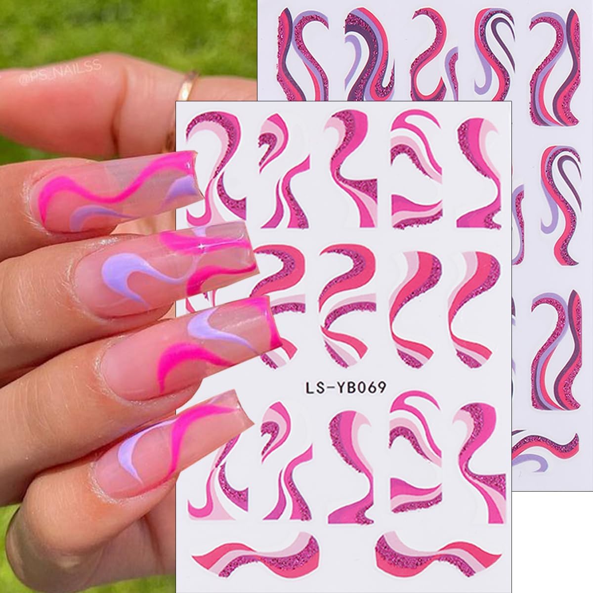 6Sheets Color French Nail Art Stickers 3D Self-Adhesive French Tip Line Nail Decals Colorful Geometric Curve Stripe Nail Stickers French Nail Tips Guides Nail Art Supplies for Women DIY Manicure Charm