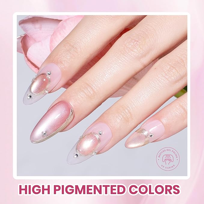 Beetles Nude Gel Polish Set, Glowy Grace 20 Colors Jelly Cat Eye Gel Nail Kit, Nude Pink Brown Purple Base Colors, Soak Off UV Glitter Fall Winter Trend Nails Charms Gift for Women
