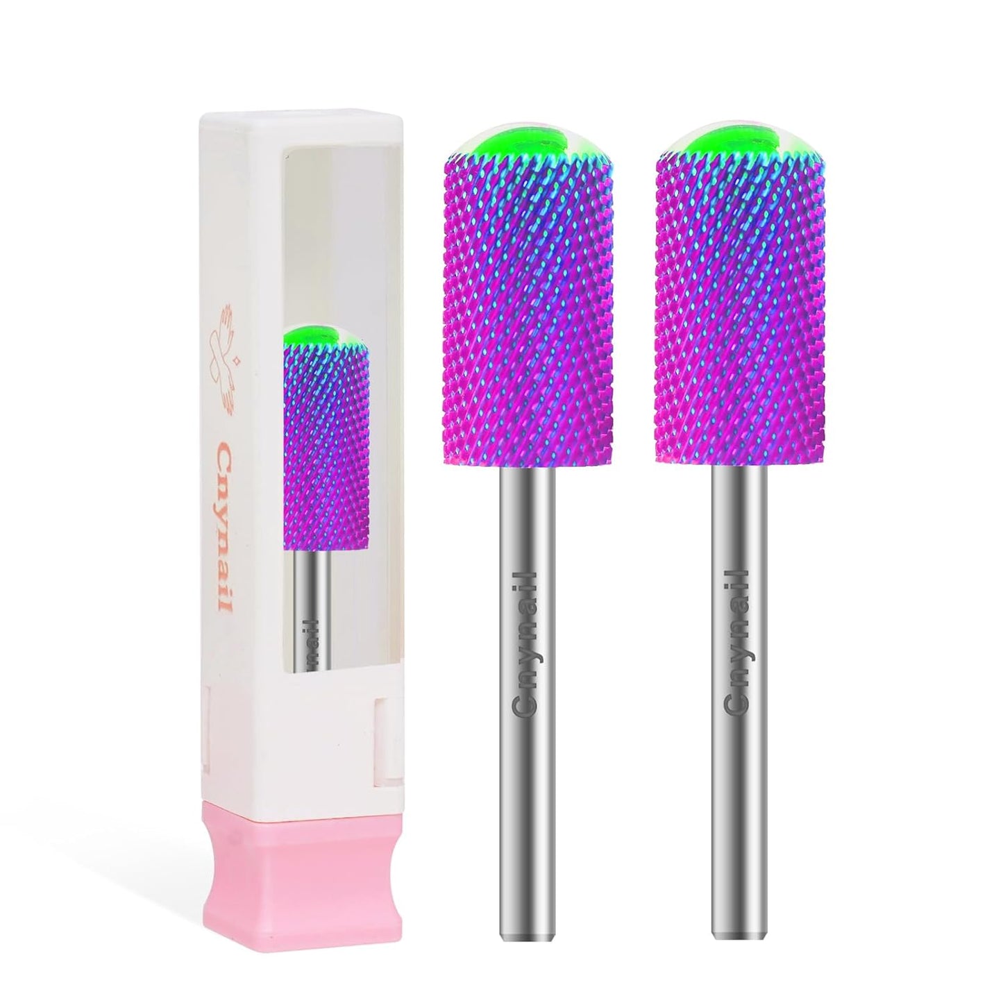 3/32" 2PCS Large Barrel Smooth Round Top Tungsten Carbide Nail Drill Bit Safety Bit for Gel & Acrylic Removal, 2-Way Rotating Efile Tip, Salon Electric File Accessory (F Grit, Purple)