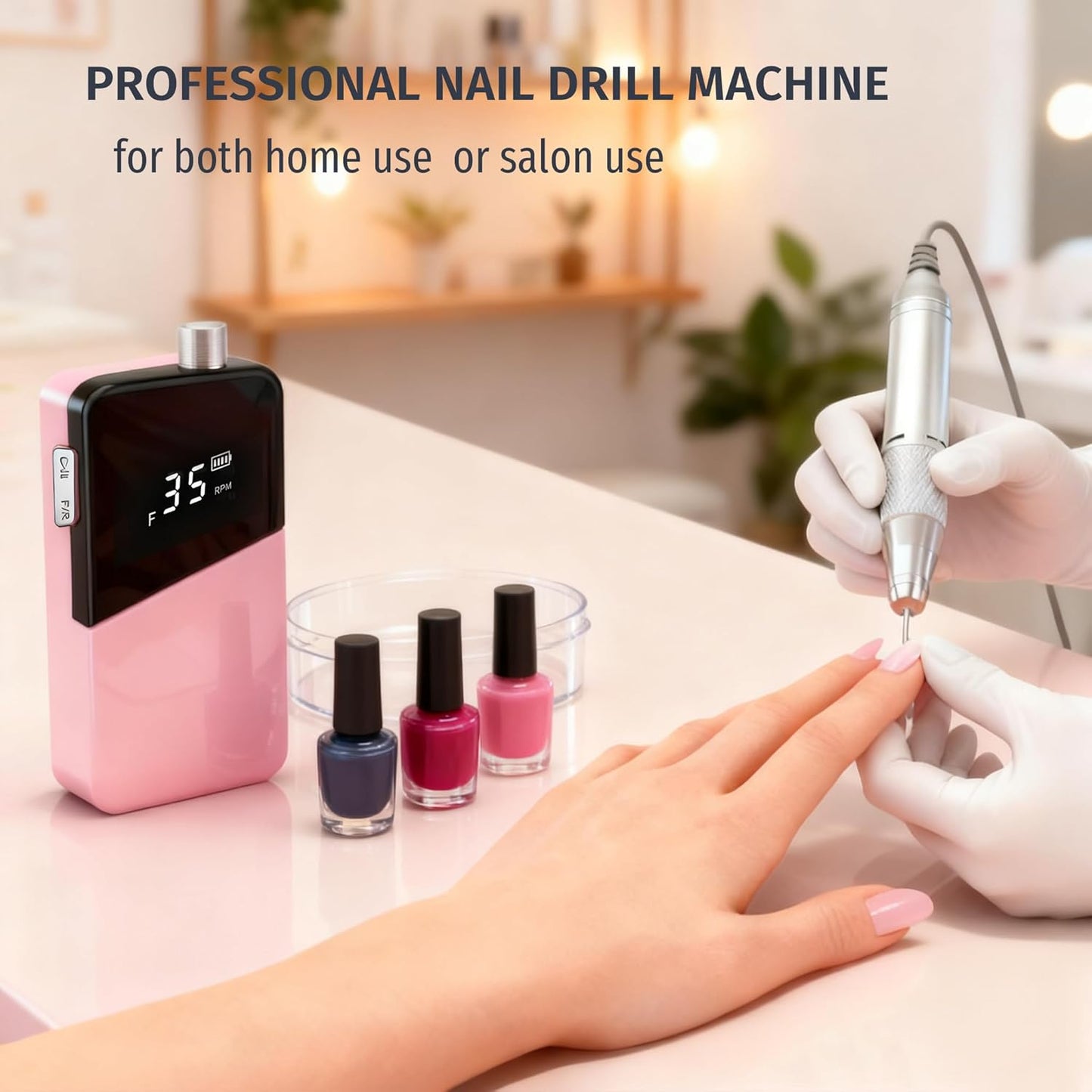 Electric Nail Drill Machine,Lumcrissy Colorful Rechargeable 35000 RPM Nail Drill Portable E-File with Detachable Battery,Portable Electric Acrylic Nail Tools ,Polishing,Nail Removing (Pure Pink)