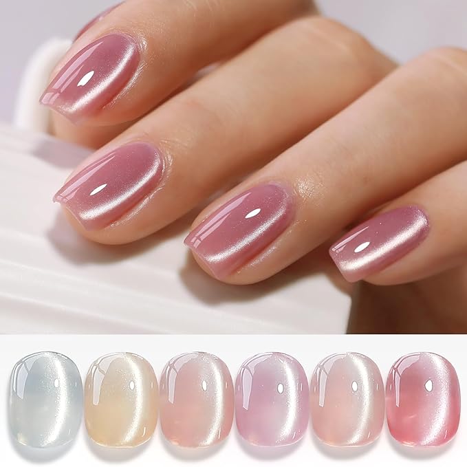 Double Rhythm 6 Colors Cat Eye Gel Polish Set Shimmer Glitter with Magnet Holographic Reflective Magnetic UV Nail Art Kit (6-Kit-46)