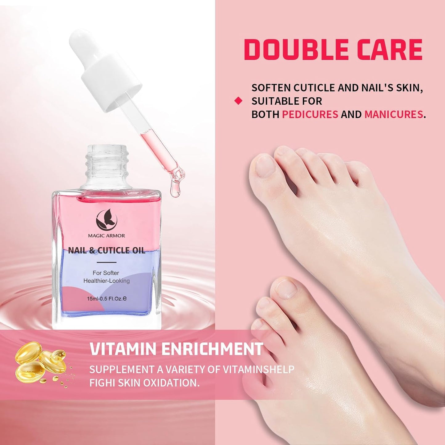 Cuticle Oil for Nails 15ml（0.5Fl.oz）– Nail Strengthener with Vitamin E, D-Panthenol & Centella – Nail Oil for Growth and Repair – Moisturizes Dry Cuticles, Softens Hangnails