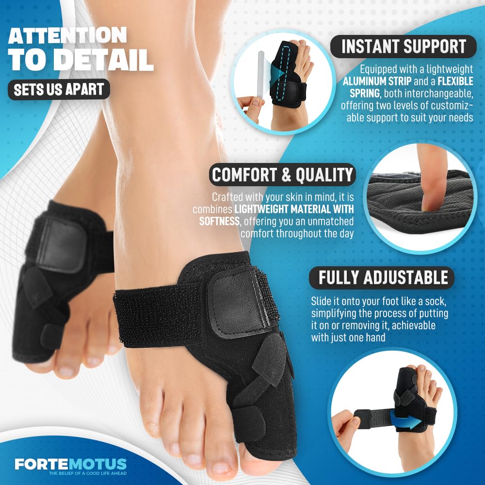 FORTEMOTUS Bunion Corrector, Two Level Bunion Splint Big Toe Separator for Pain Relief, Hallux Valgus, Overlapping toe, Big Toe Straightener Day & Night Support for Women & Men (2 Pics)