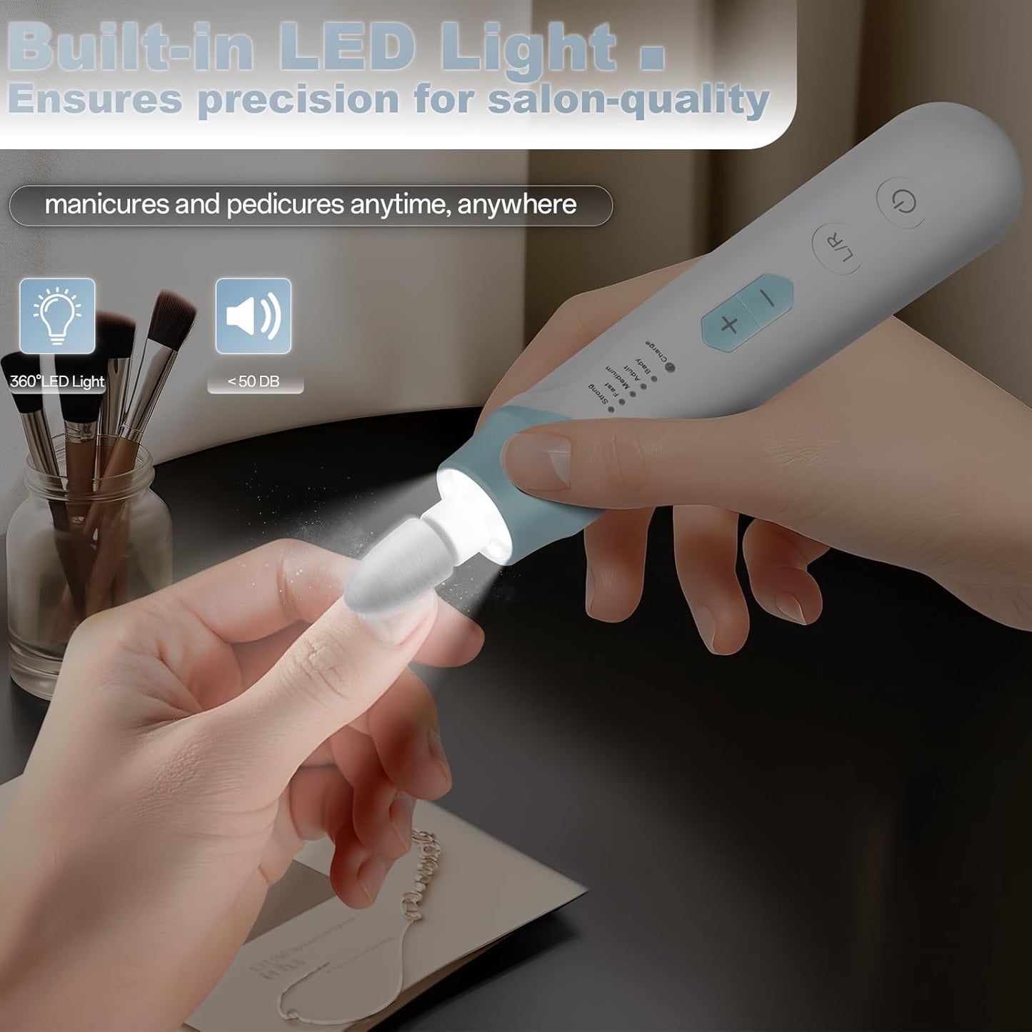 Electric Nail File Drill, Cordless 2000 mAh Rechargeable Nail Filer Electric, Portable Nail Dril Machine Drill for Nails Acrylic Manicure and Thick Toenails Buffer Grinder Care Professional (Blue)