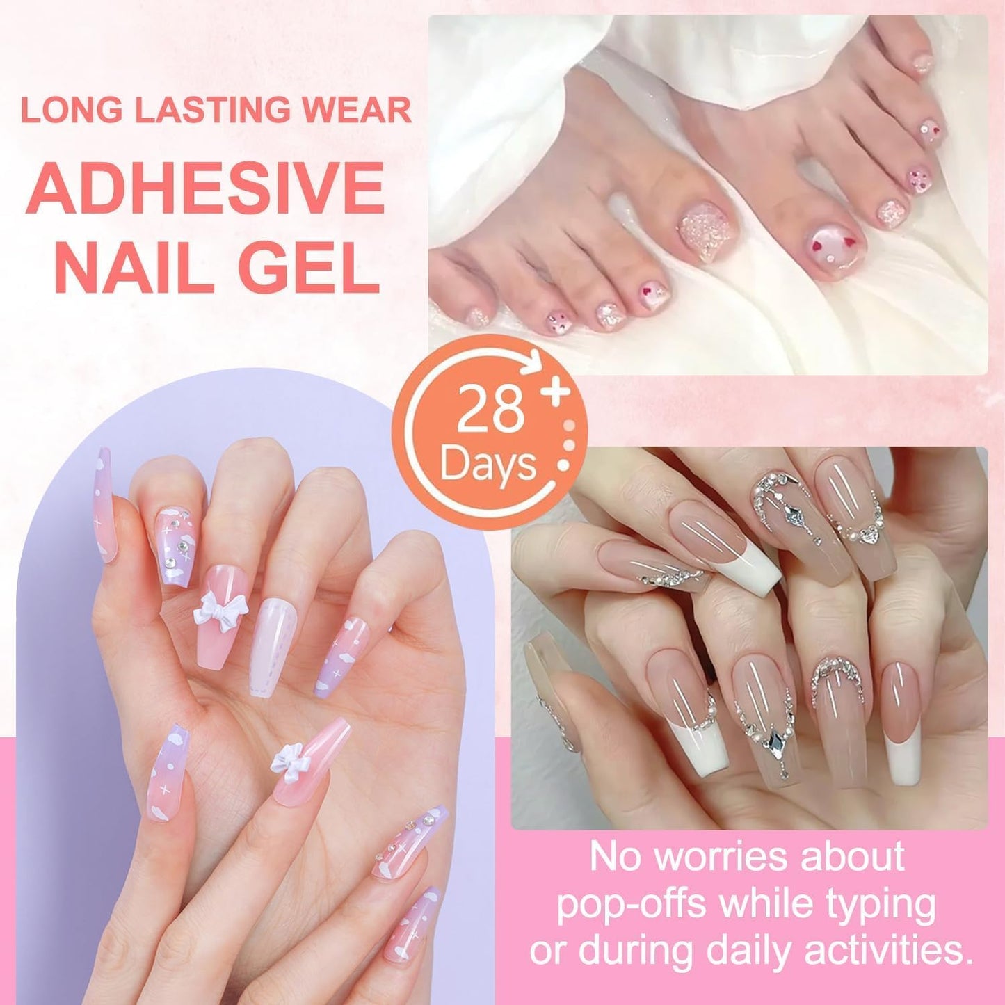 Super Strong 18g Semi Solid Nail Glue,3PCS Upgrade Nail Glue for Press On Nail,No UV Lamp Need Quick Drying & Long-Lasting Semi Solid Gel Fake Tips Adhesion for Beginners DIY Fake Acrylic Nail