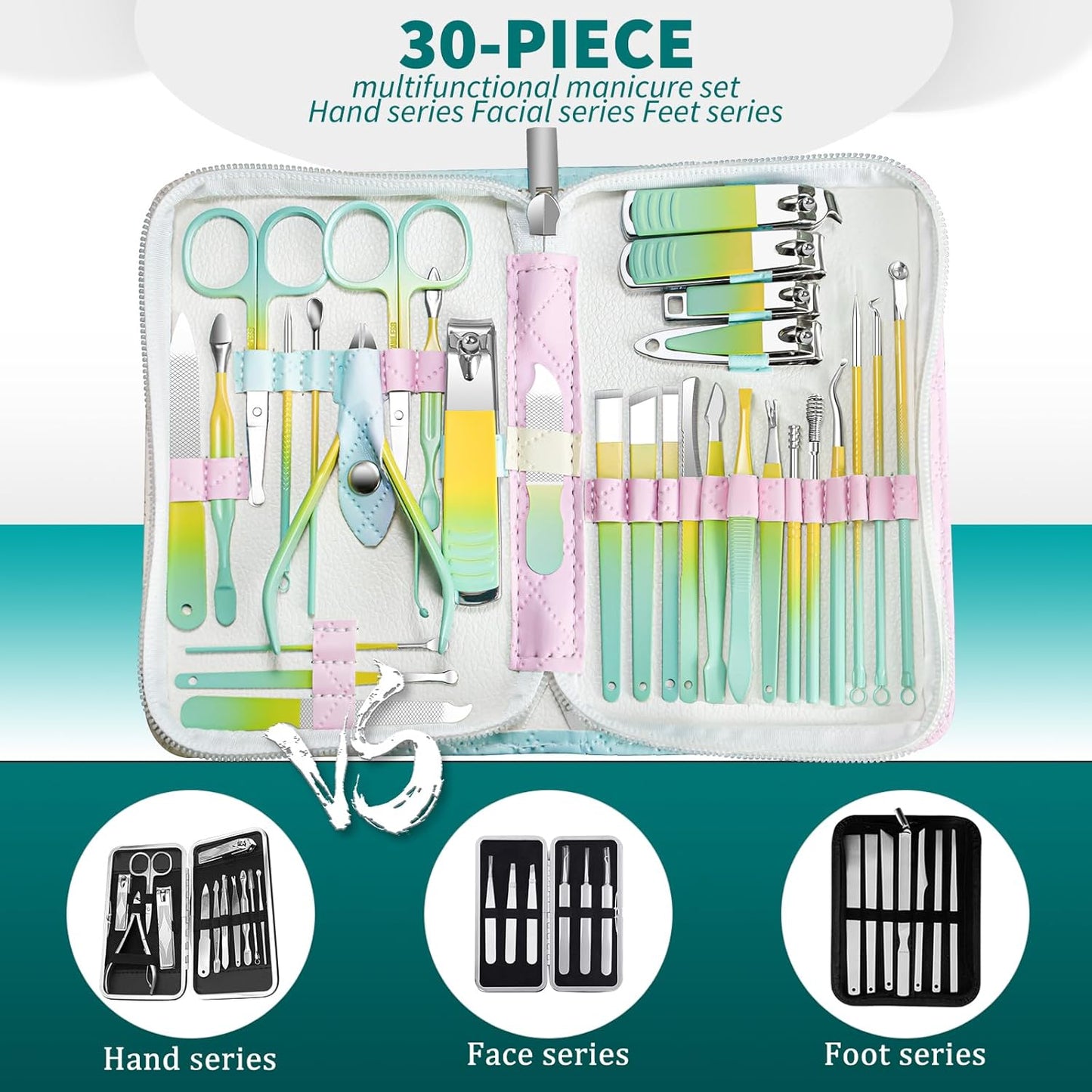 Manicure Set Women Personal Nail Care Kit, 30 in 1 Professional Manicure Kit for Women Pedicure Kit, Nail Clipper Set and Beauty Tool Portable Set, with Luxurious Travel Case (Multi-Colored)