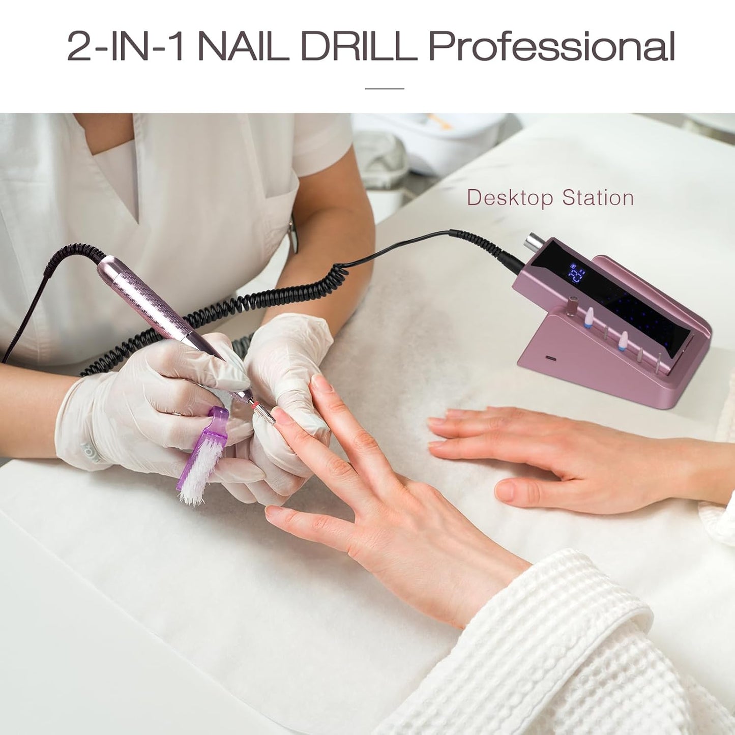 Professional Brushless Nail Drill, AZ GOGO 85W Cordless Electric Nail File 40000RPM Rechargeable Portable Nail Drill Machine for Gel/Acrylic Nails Salon Level （Rose Gold）