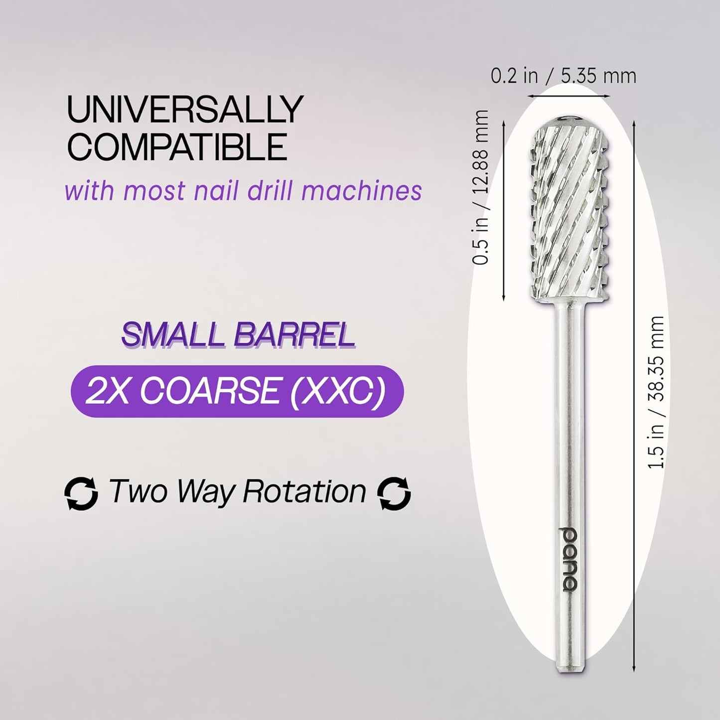 PANA 3/32" Small Smooth Round Top Safety Carbide Nail Drill Bit for Gel Polish & Acrylic Removal Nail Salon Manicure Pedicure Electric File Tools (Small Barrel - Silver, 2X Coarse)