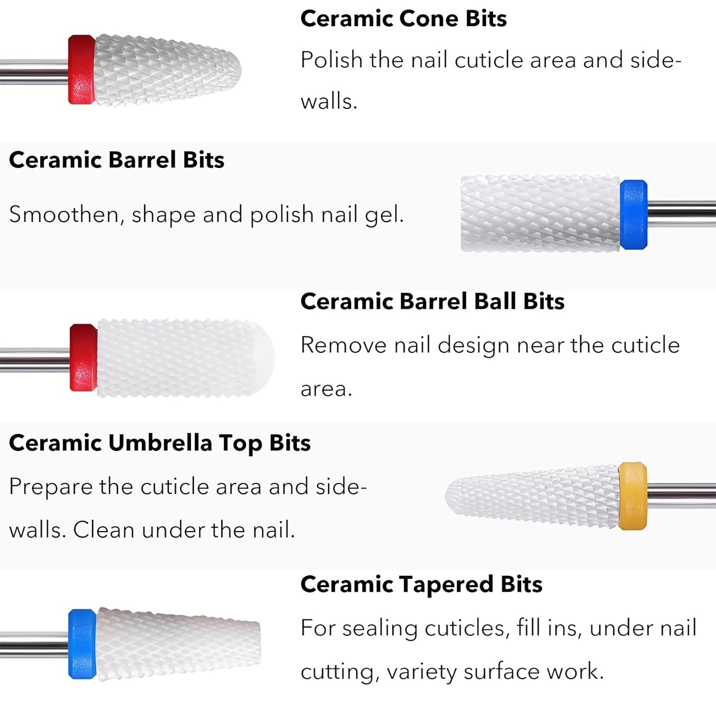 10Pcs Ceramic Nail Drill Bits Attachments Professional Nail Cutter Bits Gel Nails Release Accessories Removal Gel Acrylic Cuticle Drill Bits for Manicure Pedicure