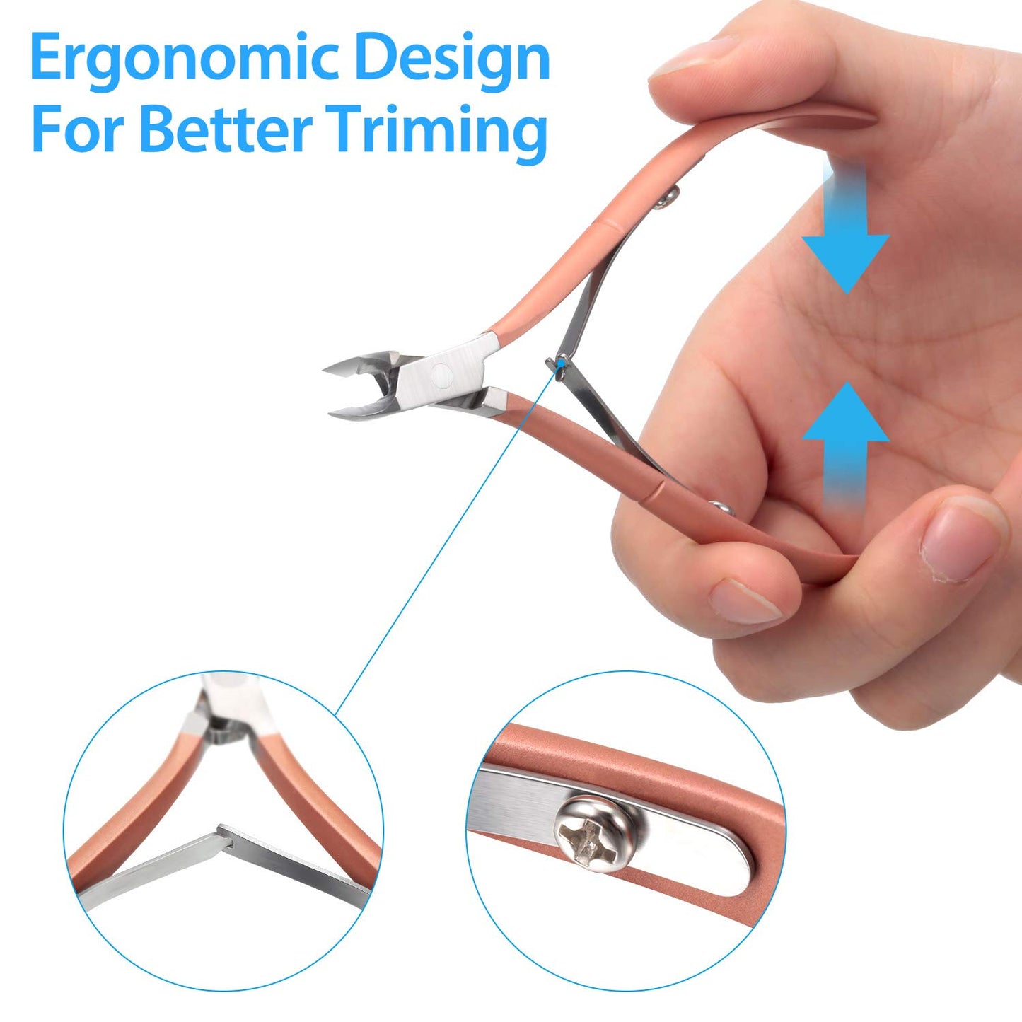 Mudder 3 Packs Cuticle Nippers Cutter Tool Stainless Steel Nail Cuticle Trimmer Remover with Pointed Blade Scissors Pedicure Manicure Tool for Fingernails Nails Care and Toenails(Rose Gold)
