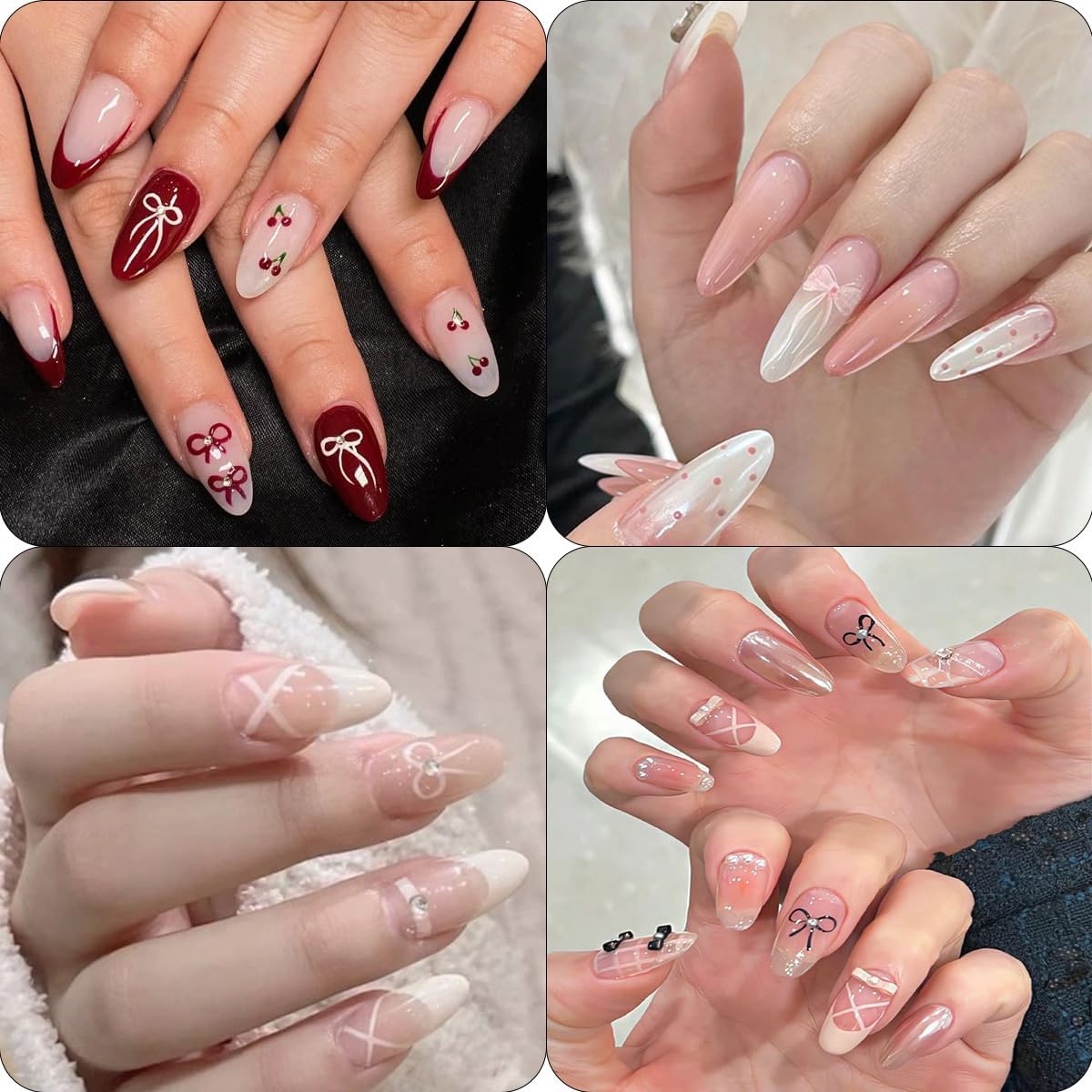 6Sheets Bow Nail Stickers 3D Self Adhesive Colorful Bow Nail Decals Pink Red Black Bowtie Nails Art Stickers Cute French Bows Nails Decorations Supplies for Women Girls DIY Acrylic Manicure Salon
