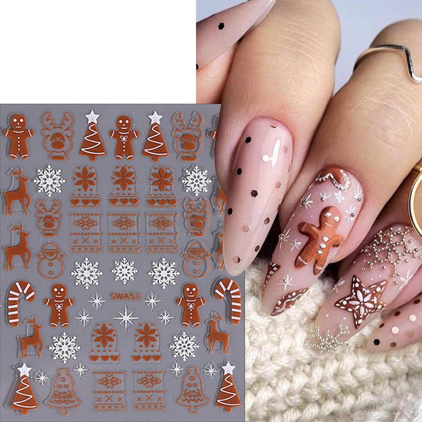 8 Sheets Cartoon Christmas Nail Art Stickers 3D Self-Adhesive Snowflake Snowman Nail Stickers Glitter Christmas Lamp Ball Nail Decals Acrylic Nail Supplies for Women Girls DIY Manicure Decoration