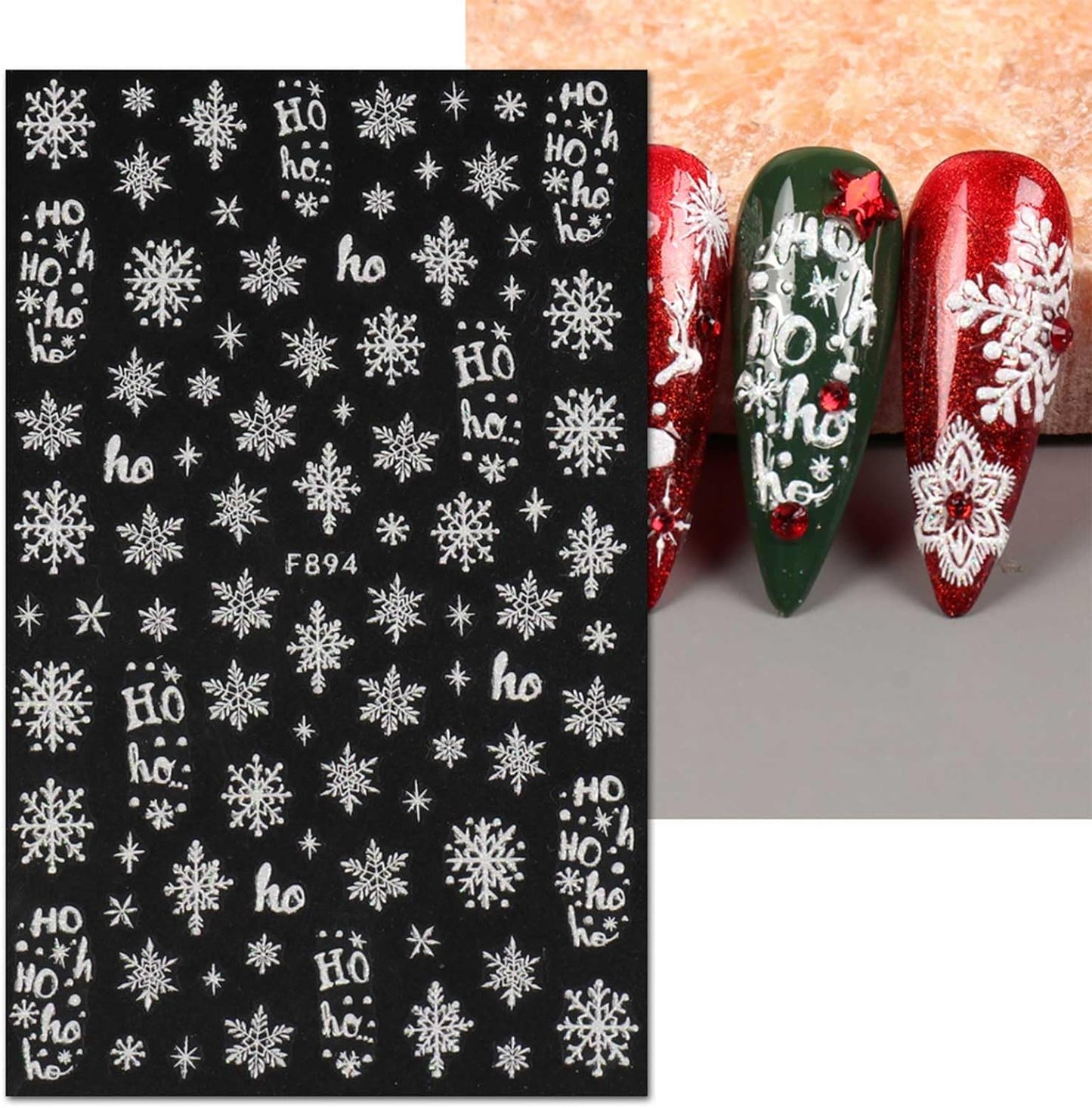 JMEOWIO 8 Sheets Christmas Glitter Nail Art Stickers Decals Self-Adhesive Pegatinas Uñas White Snowflake Xmas Winter Holiday Cute Nail Supplies Nail Art Design Decoration Accessories