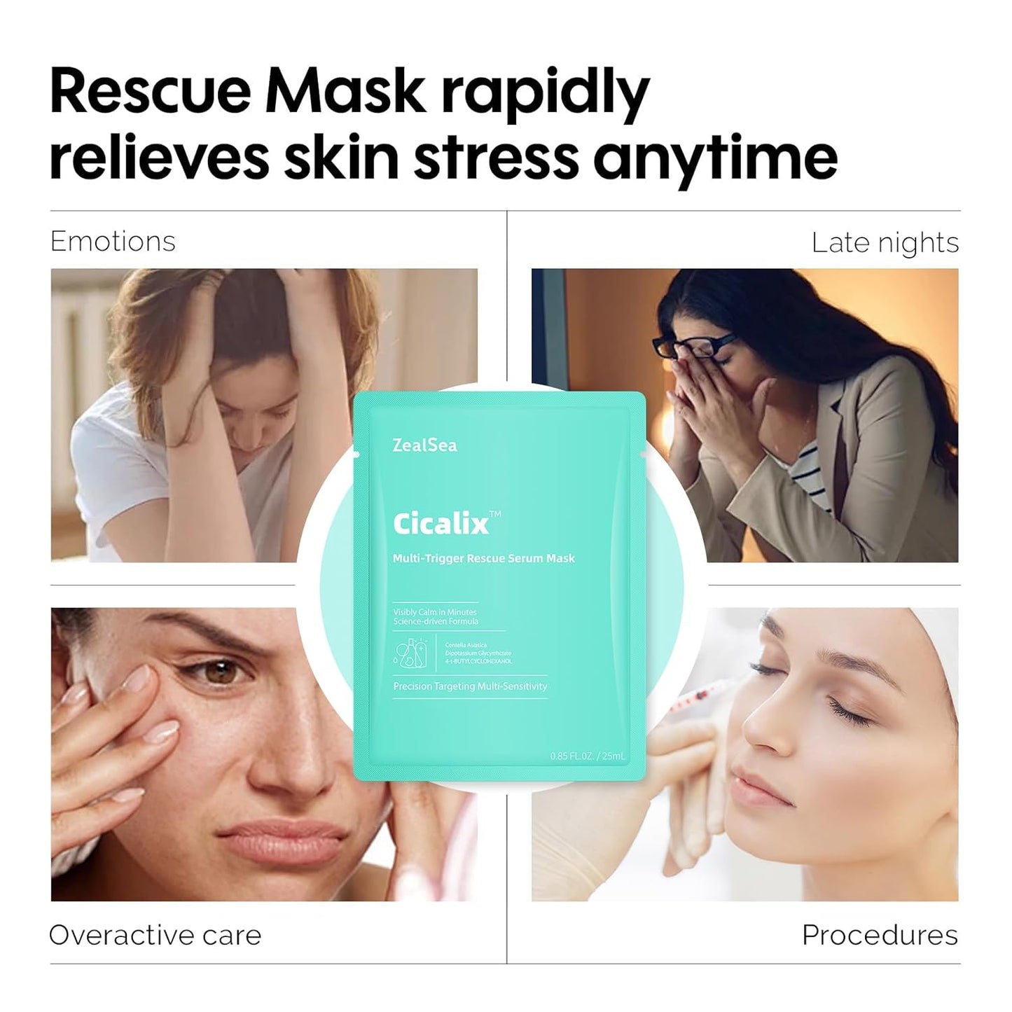 ZealSea Cicalix & Ceramidbar Face Masks Skincare Set, Derm Solution Sheet Mask for Multi-Trigger Sensitivity, Soothing & Calming, Strengthen & Restore Skin, Facial Mask with Cica & Ceramide, 16 Pack