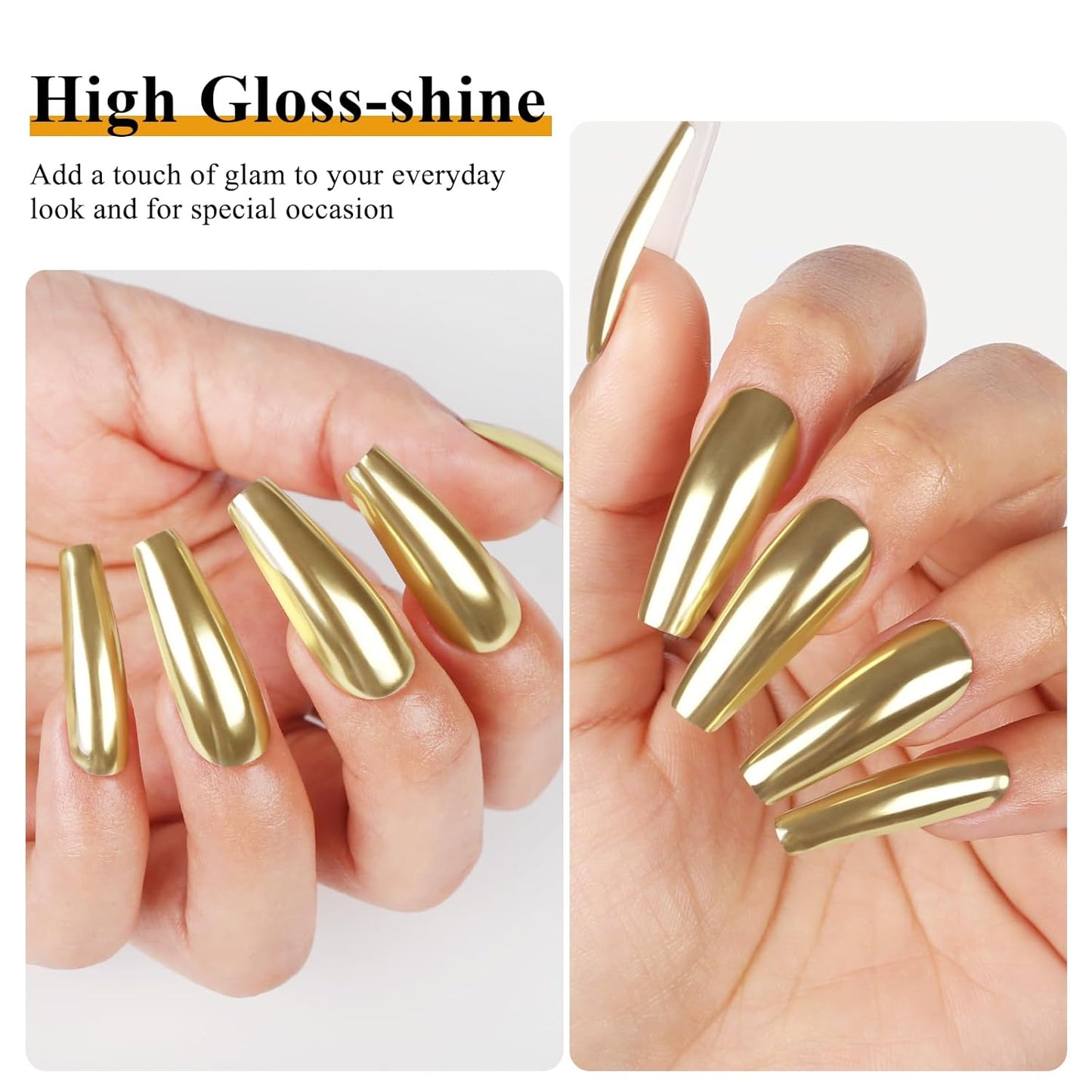 Imtiti Gold Chrome Nail Powder Kit,1g Gold Meatllic Mirror Effect Powder with 10ml White Color Gel Polish Metal Nail UV DIY Kit