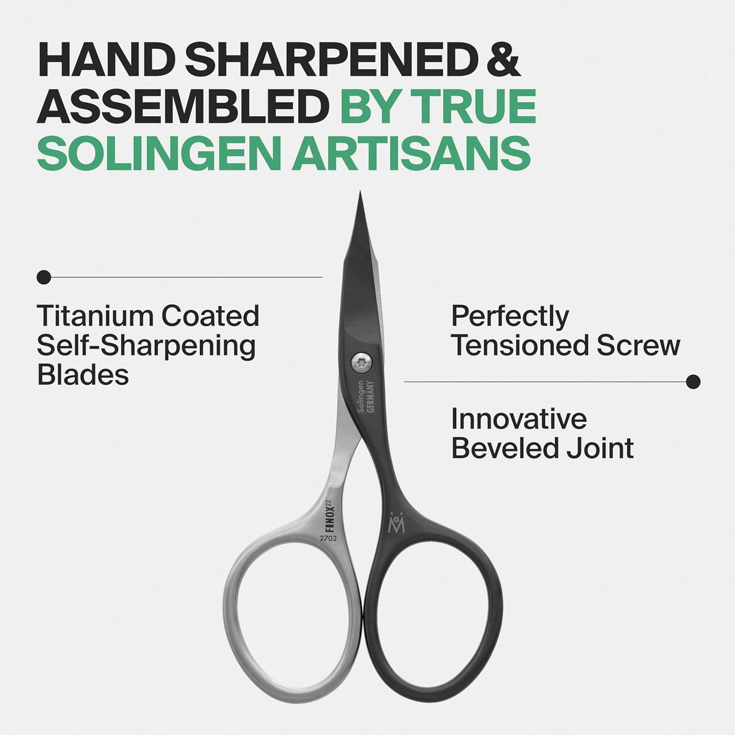 GERMANIKURE Nail and Cuticle Scissors - Self-Sharpening FINOX22 Titanium Coated Stainless Steel Professional Manicure Tools in Cork Case - Ethically Made in Solingen Germany - 2702