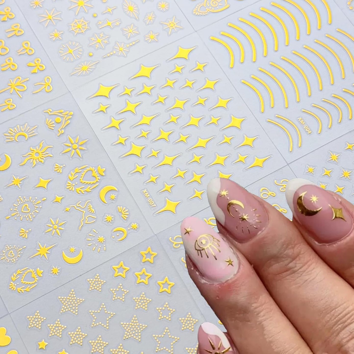 30 Sheets Star Nail Sticker Gold Star Moon Nail Art Stickers Heart Knot Bow Design 3D Self-Adhesive Nail Decals for Women Girls DIY Nail Art Decoration Accessories