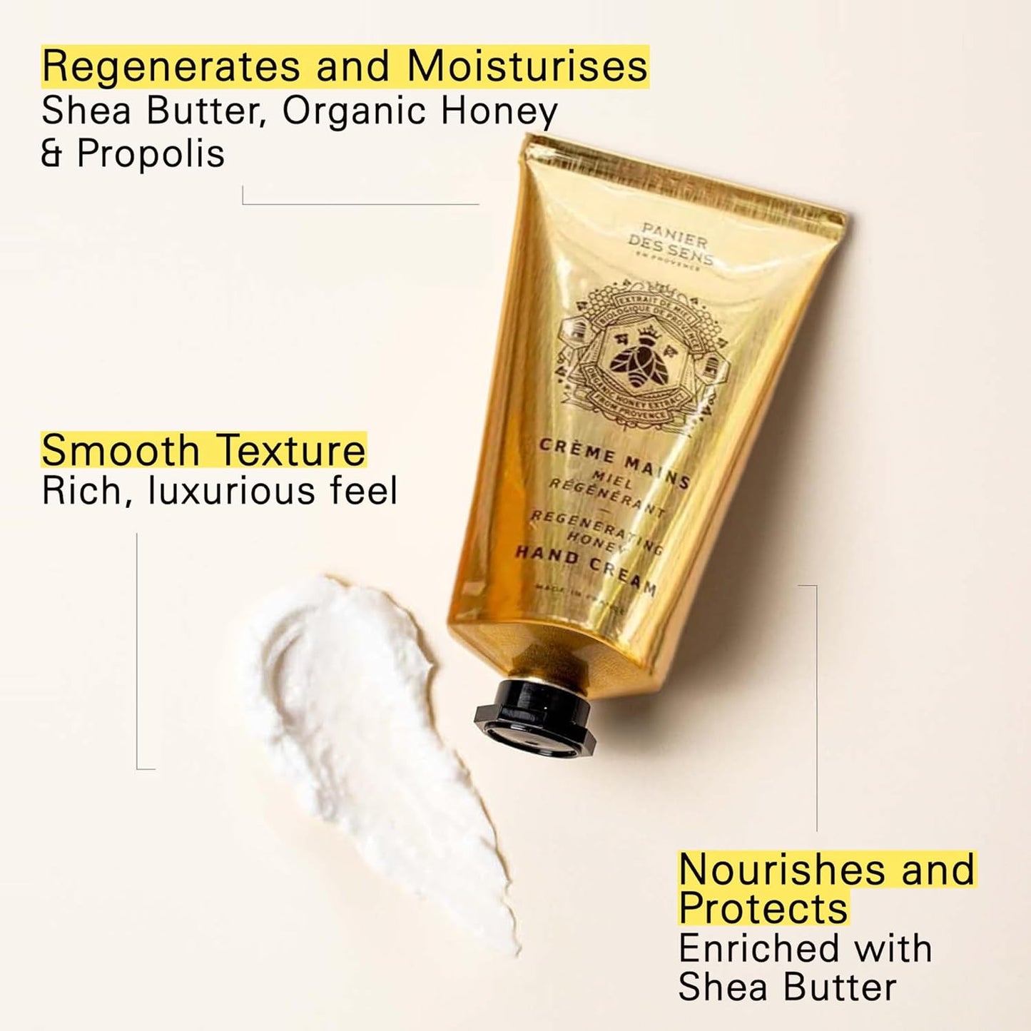 Panier des Sens Honey Hand Cream - Nourishing Shea Butter Hand Cream for Dry Cracked Hands 97% Natural Ingredients - Dermatologically Tested Hand Lotion for Woman Made in France, 2.5 fl oz