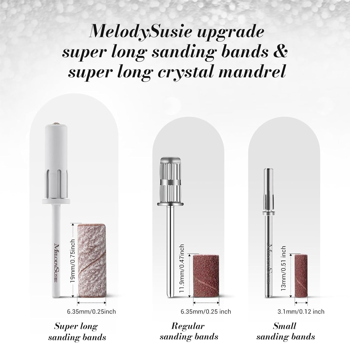 MelodySusie 50 Pcs Nail Drill Bits Super Long Sanding Bands with 6.65mm Crystal Mandrel Bit, 240 Extreme Fine Grit Nail File for Acrylic Nails Gel Manicures and Pedicure, Zebra