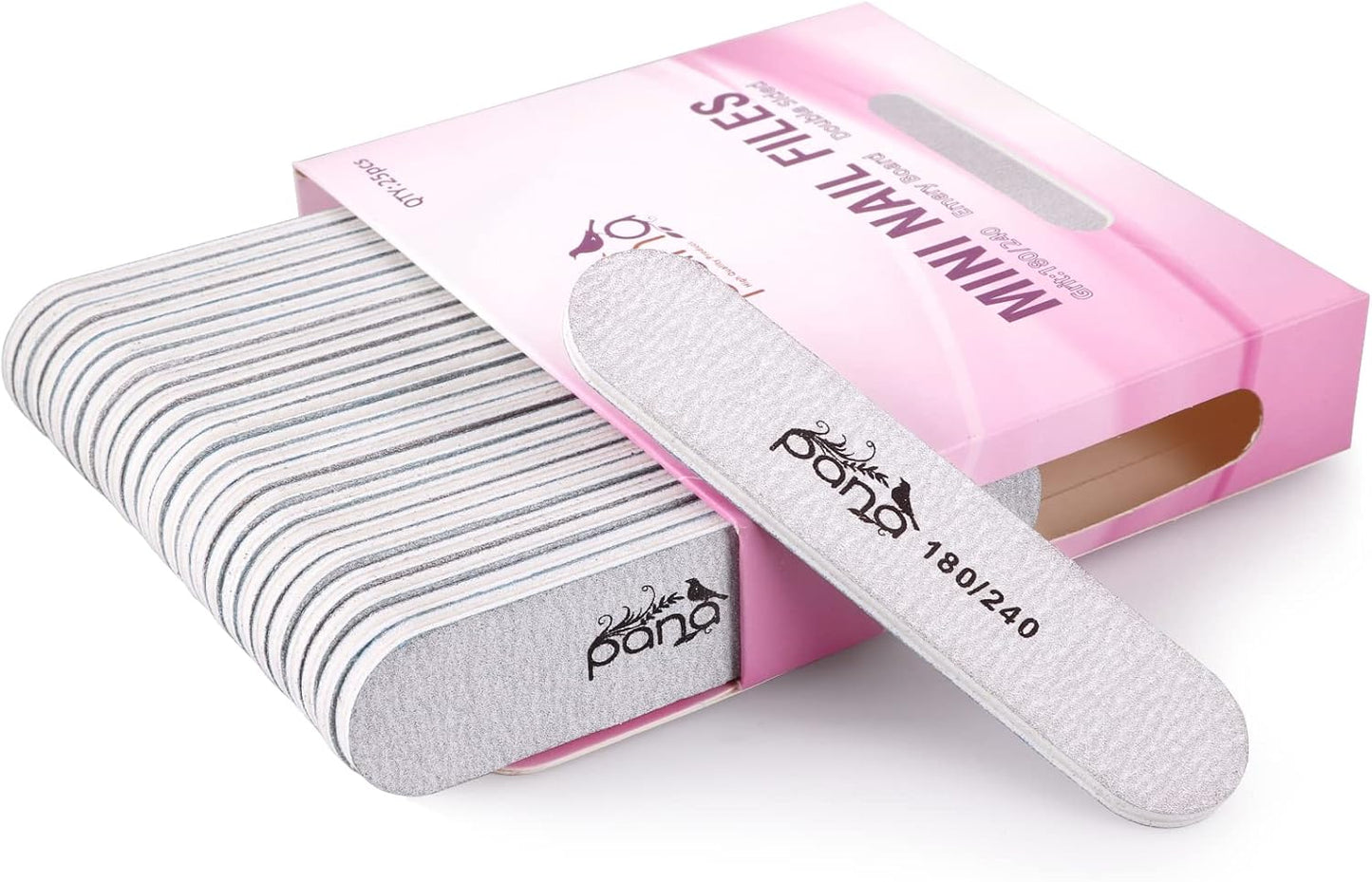 25PCS Mini Size PANA Professional Double Sided Nail Files - Zebra, 180/240 Grit - Emery Board Nail Buffering File Manicure Pedicure Nail Polisher Washable