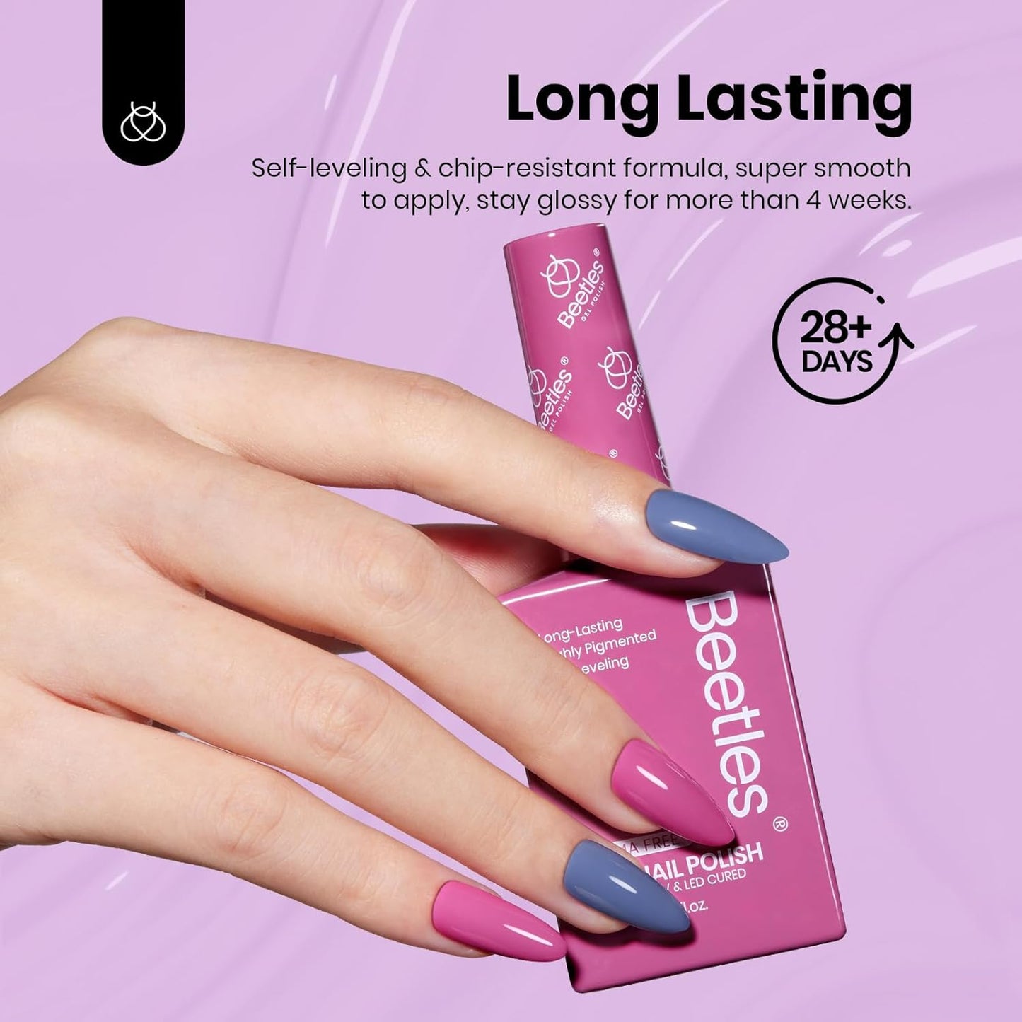 Beetles Gel Nail Polish Set Hema Free - 6 Colors Purple Nude Baby Pink Blue Gel Polish Kit Soak Off Uv LED Nail Lamp 15ml DIY Home Manicure Salon Serene Afternoon Gift for Women Girls