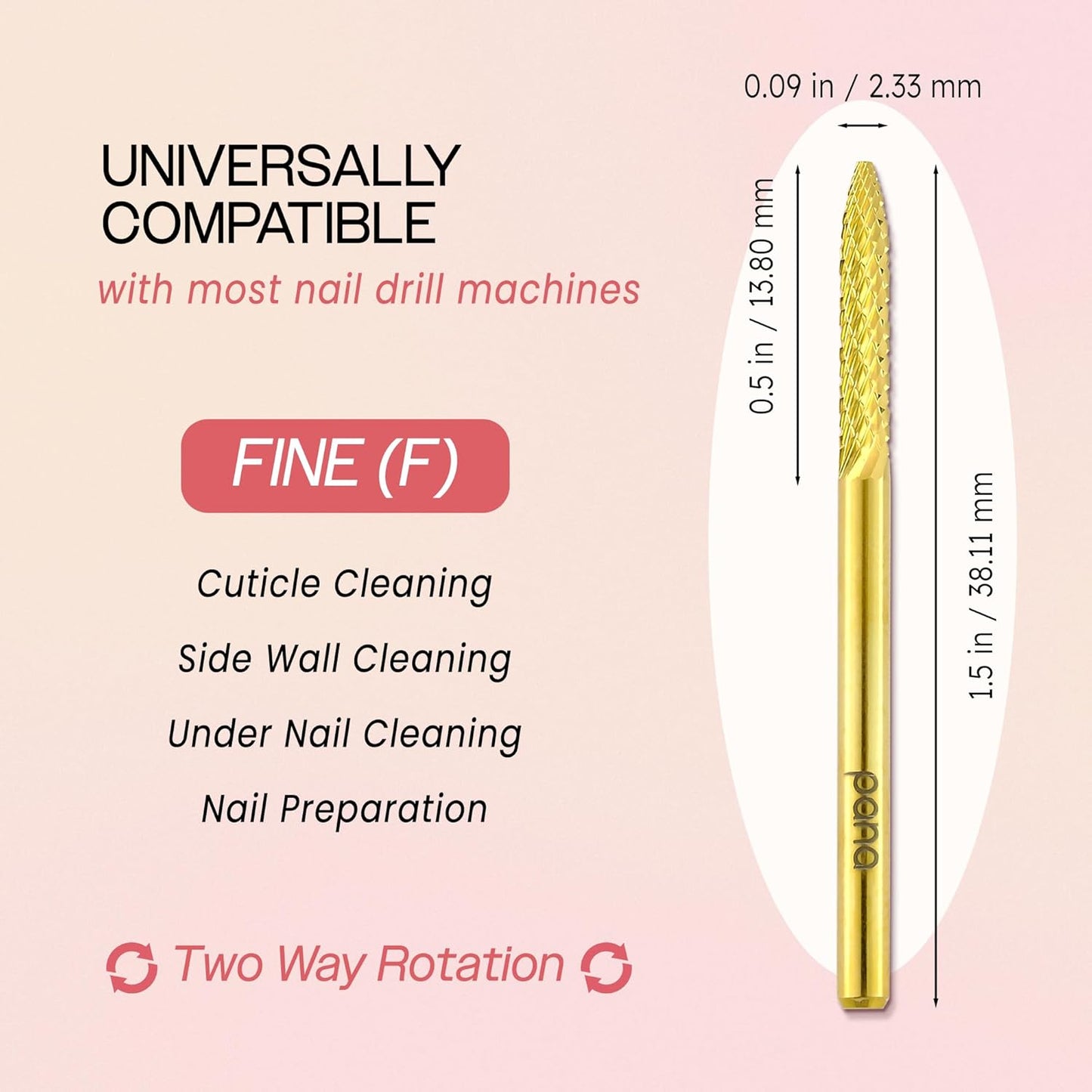 PANA 3/32" Carbide Cuticle Nail Drill Bit for Cuticle Cleaning, Dead Skin Removal, Gel Polish & Acrylic Removal, Under Nail Cleaner, Nail Salon, Manicure Tools (UNC- Gold, Fine)