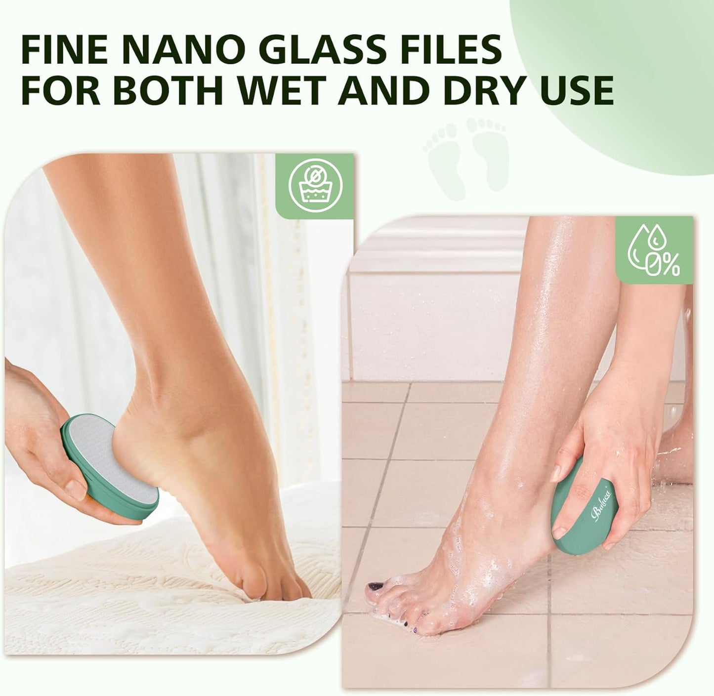 BALUCA Glass Foot File Callus Remover for Feet - Nano Glass Foot Scraper Scrubber Dead Skin Removal for Cracked Heels,Professional Pedicure Tool for Home, Salon, and Travel (Green)