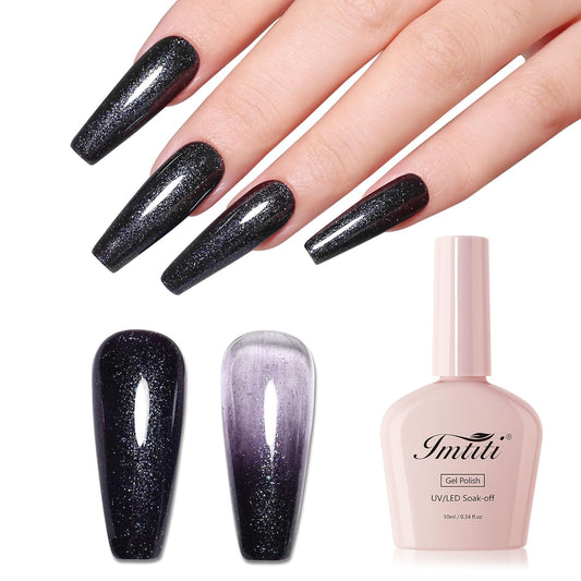 Imtiti 10ml Black Blue Glitter Gel Nail Polish Long Lasting Soak Off UV Led Fall and Winter Gel Polish Salon DIY at Home Gift for Women 1Pcs
