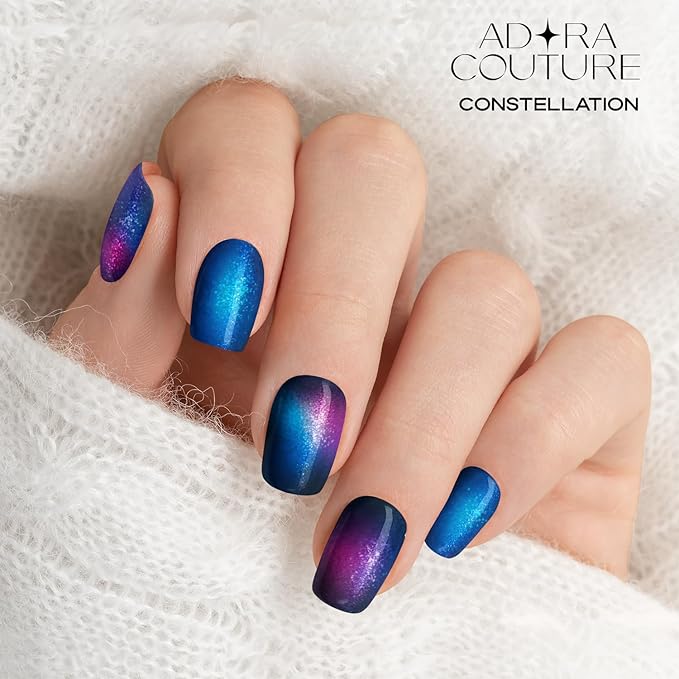 Semi Cured Gel Nail Strips with 30 Pieces - UV Gel Stickers, Manicure Kit, Easy Application Wraps Includes Prep Pads, Nail File, Wooden Stick - UV Light Required (Constellation)