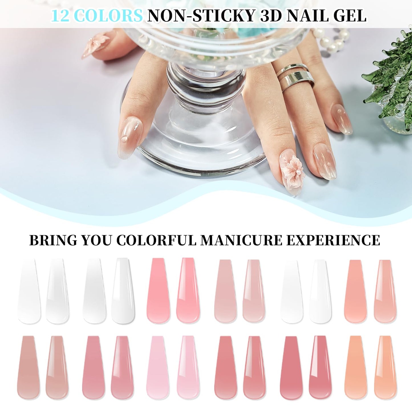 JEWHITENY 12 Colors Non-Sticky Solid Builder Gel Set:Sculpting Gel for 3D Nail Art, Extension & Nails Carving Salon-Quality Builder Nail Gels